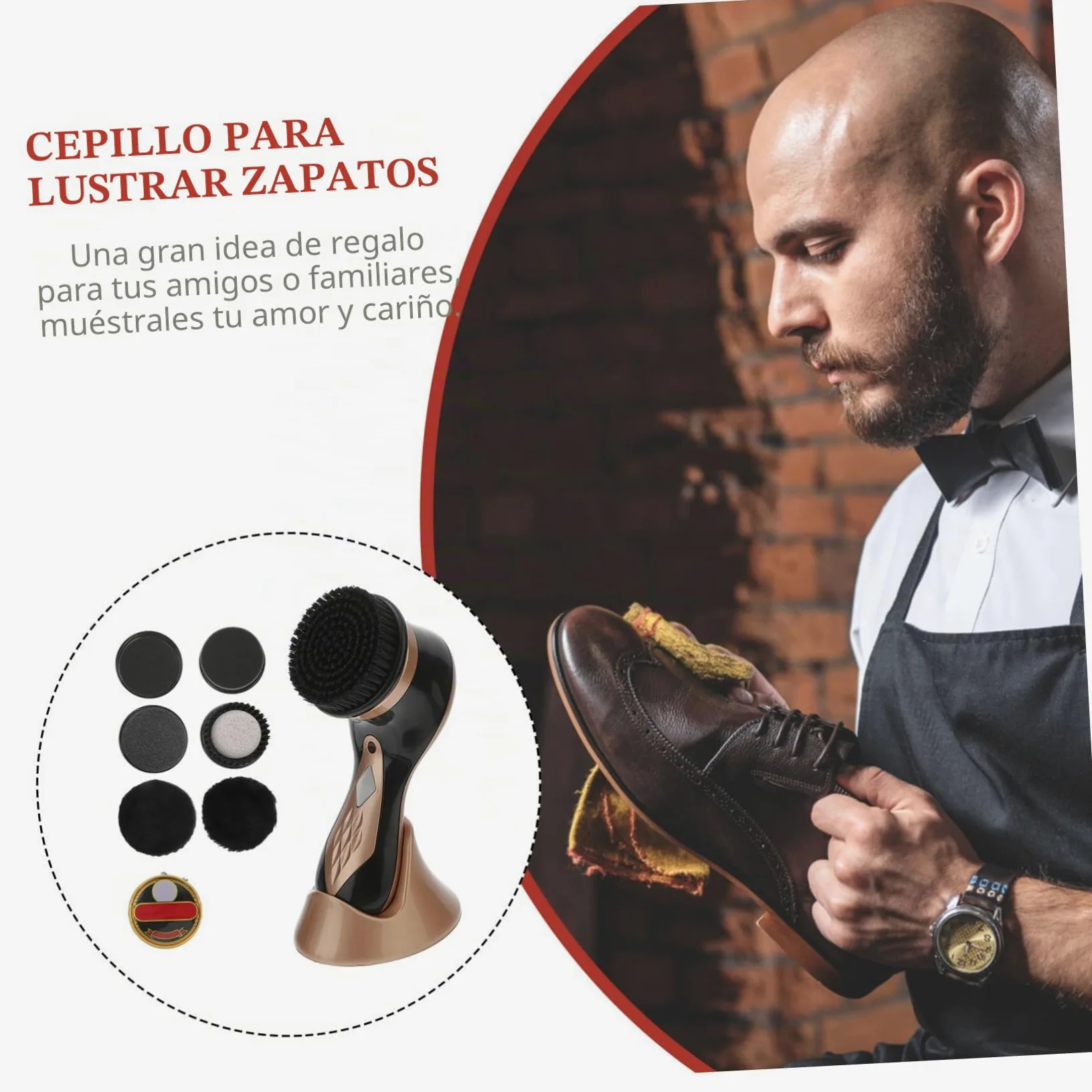 VALICLUD Kit Portátil Eléctrico para Lustrar Zapatos de Cuero Cepillo Pulidor y 7 Accesorios, Cuidado Práctico y Limpio para Calzado y Bolsos Dorados