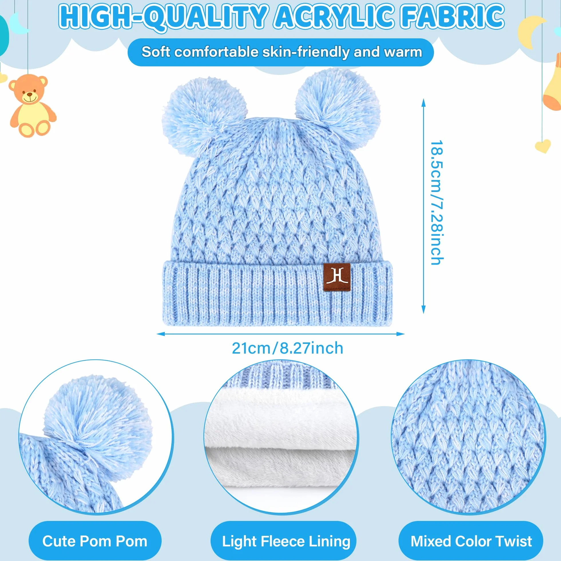 ZASFOU Niños Sombrero Invierno Bufanda Guantes Pantalla Táctil Set 2 3 4 5 6 7 Años Gorro Sombreros de Punto con Pompón Braga Cuello Guante Regalos para Niñas Niño
