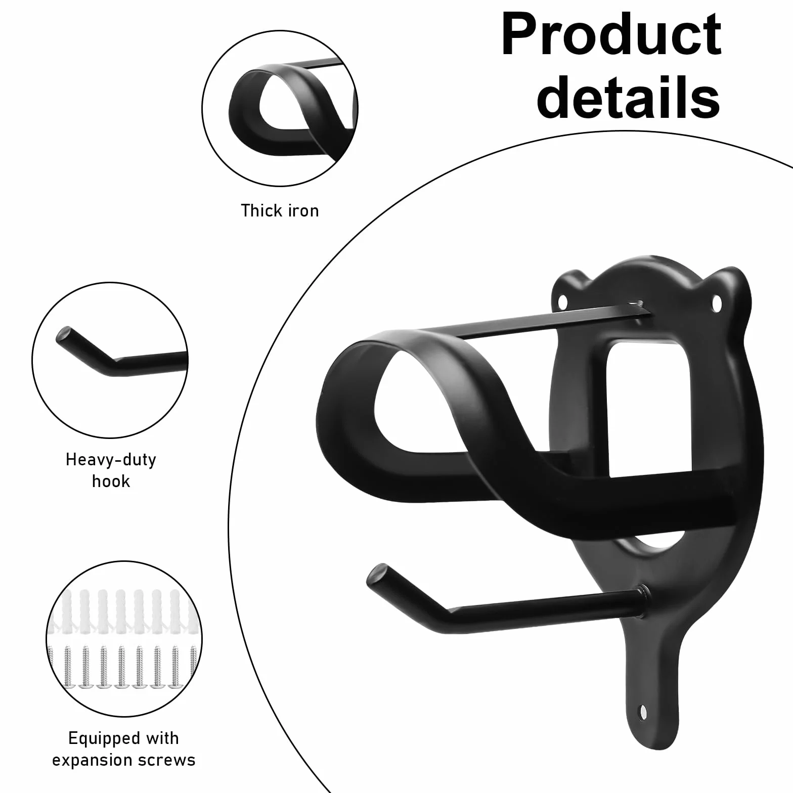 Soporte para caballo de metal negro, gancho de trinquete con tubos y tornillo, brida auxiliar
