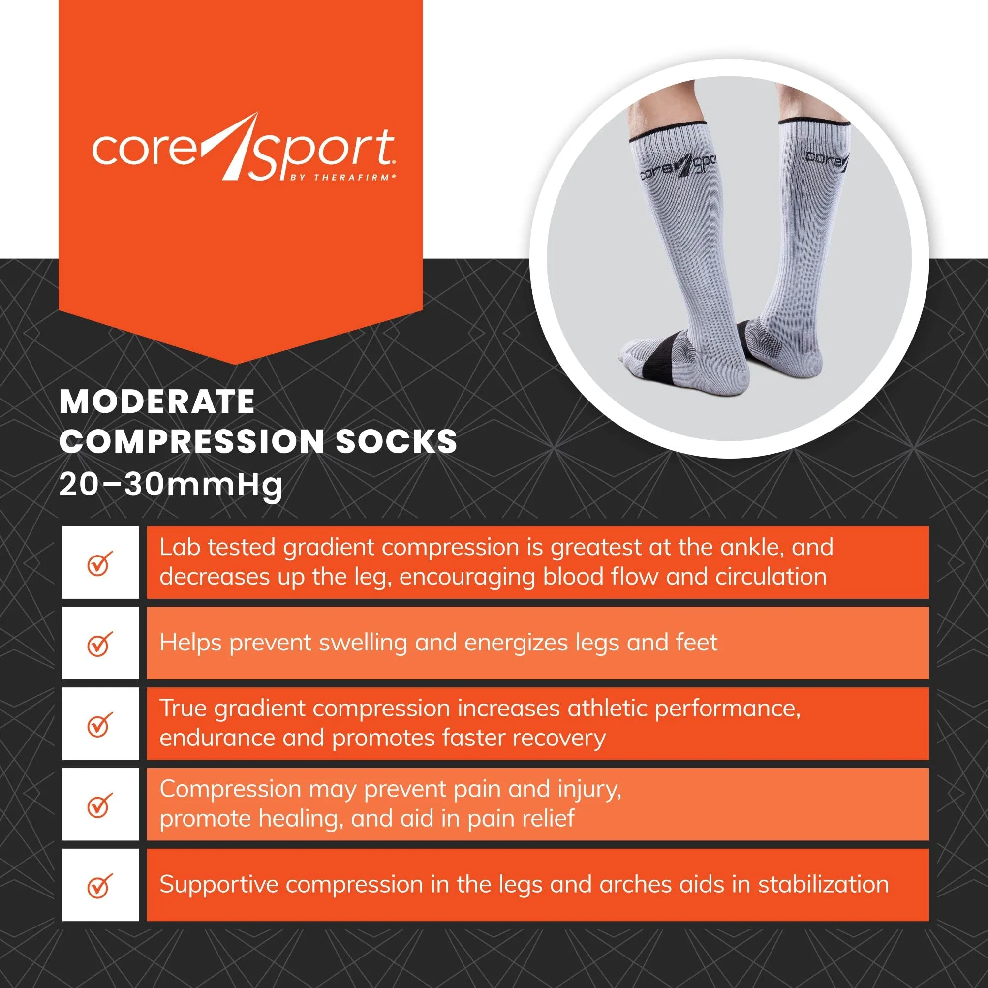 Calcetines de compresión de rendimiento atlético, compresión moderada de 20-30 mmhg (negro, grande)