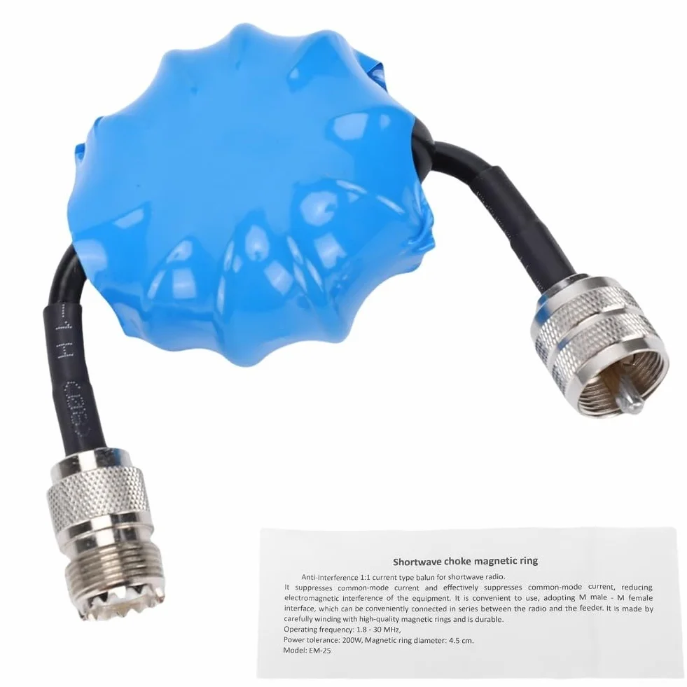 Balun de corriente 1:1 Estrangulador de modo común para antenas 1.8-30MHz 45mm ferrita 100W PEP conector RF
