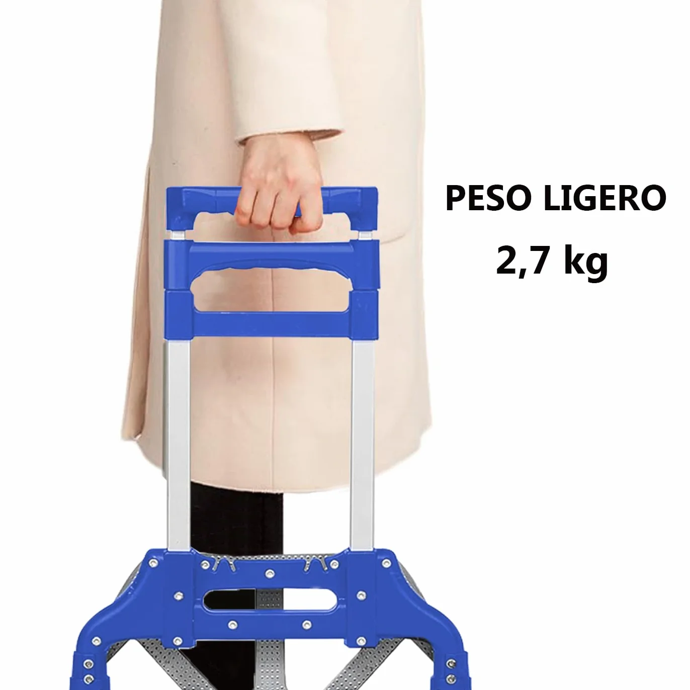 MERCURY TEXTIL Carretilla Plegable de Aluminio con Cuerda, Carro de Mano Compacto, 70kg, Azul