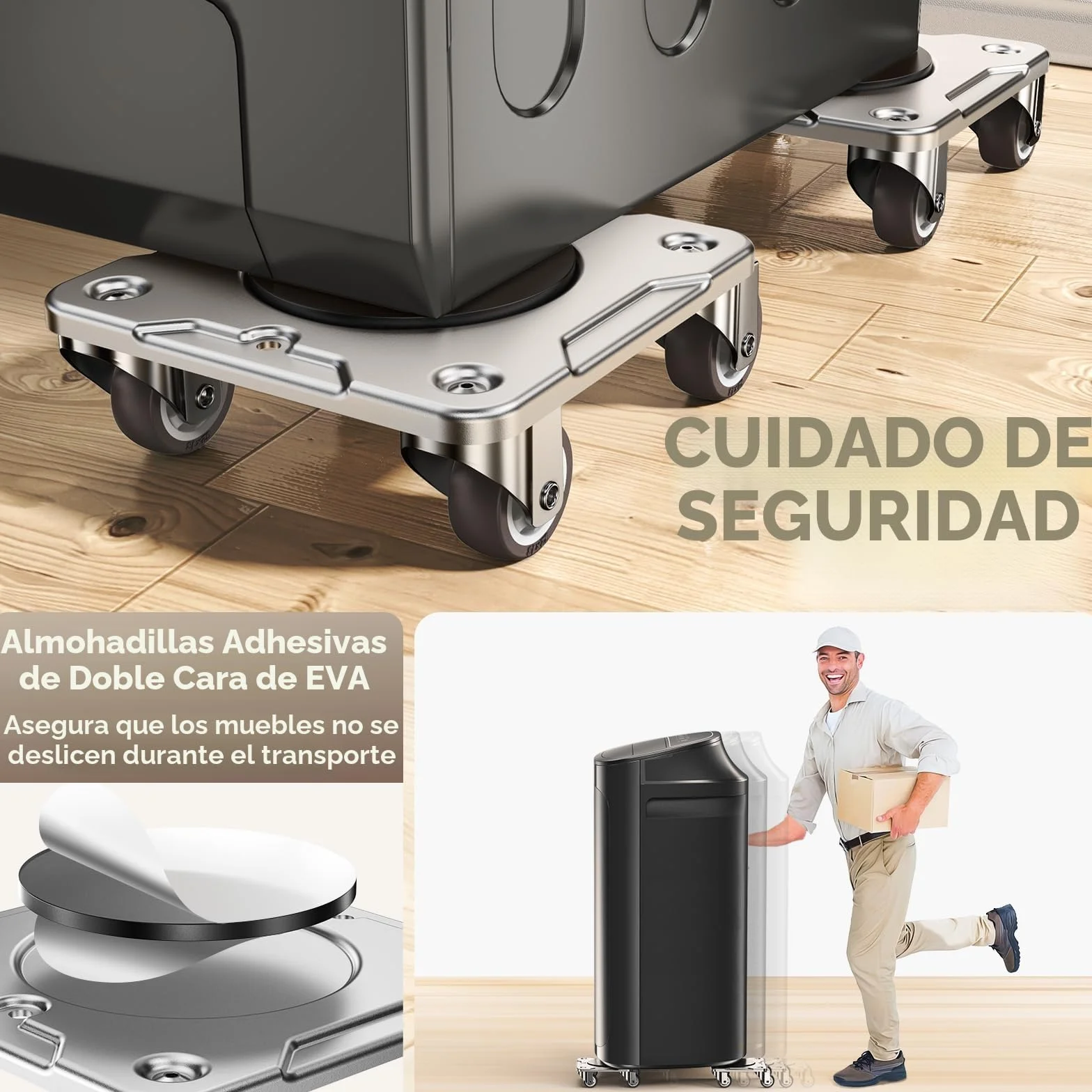 Kit de Transporte de Muebles con Función Parking, Carrito con Estabilizadores, Placa de Acero al Carbono Reforzada, Capacidad 500kg
