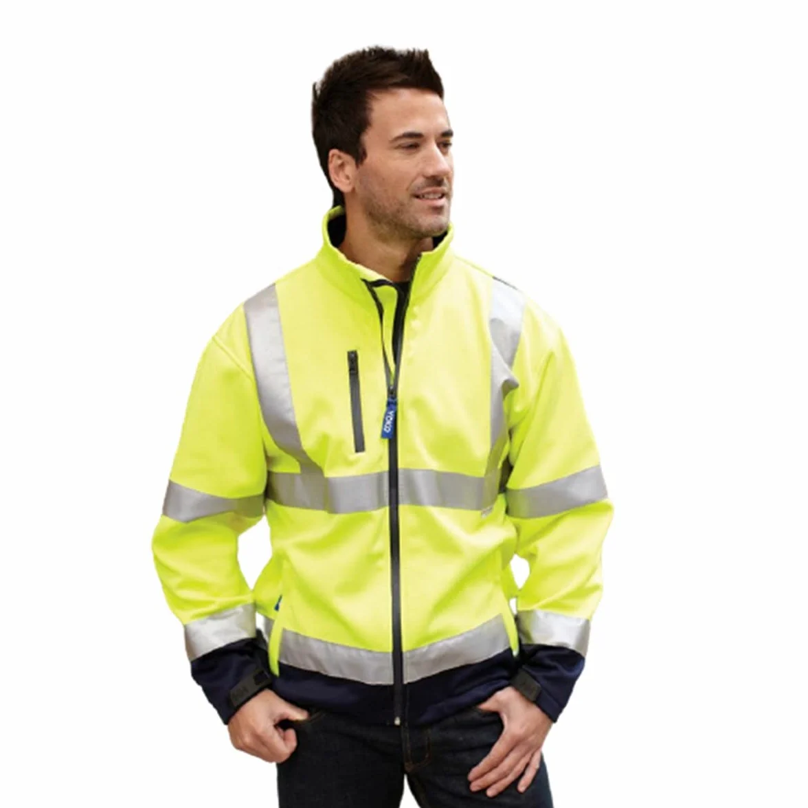 Yoko - Chaqueta reflectante de trabajo Softshell para hombre (Paquete de 2) (2XL) (Amarillo/Azul Marino fluorescente)