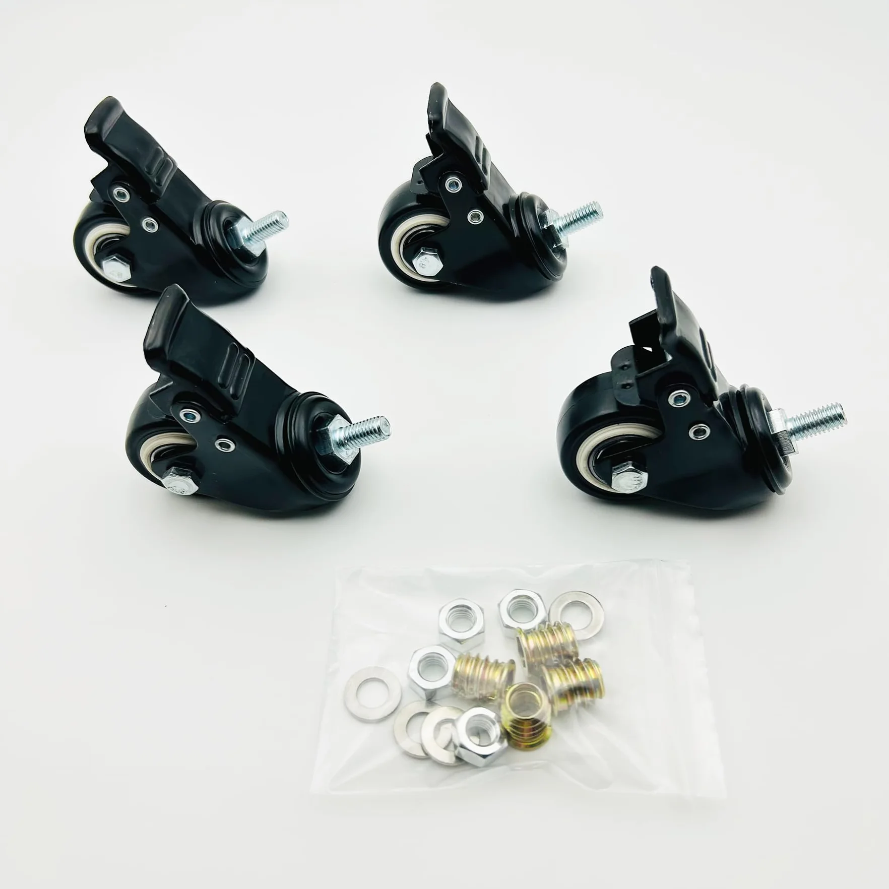 LIKERAINY Ruedas Giratorias de PE con Freno IC4811A Giro 360° Rosca Montaje Muebles Gabinete Diámetro 40mm Paquete de 4