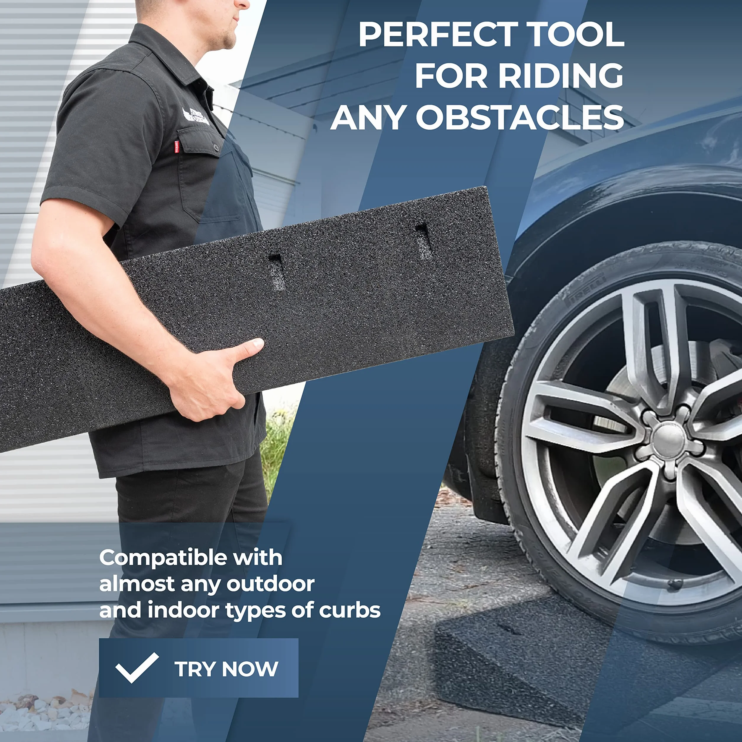HASKYY Rampa de goma negra 100 cm 110 mm para bordillos silla de ruedas puerta de coche
