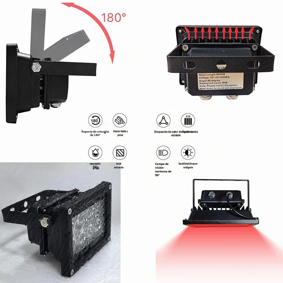 JC IR Illuminator Luz infrarroja 8 LED Gran Angular con Adaptador de Corriente para Cámaras de Seguridad