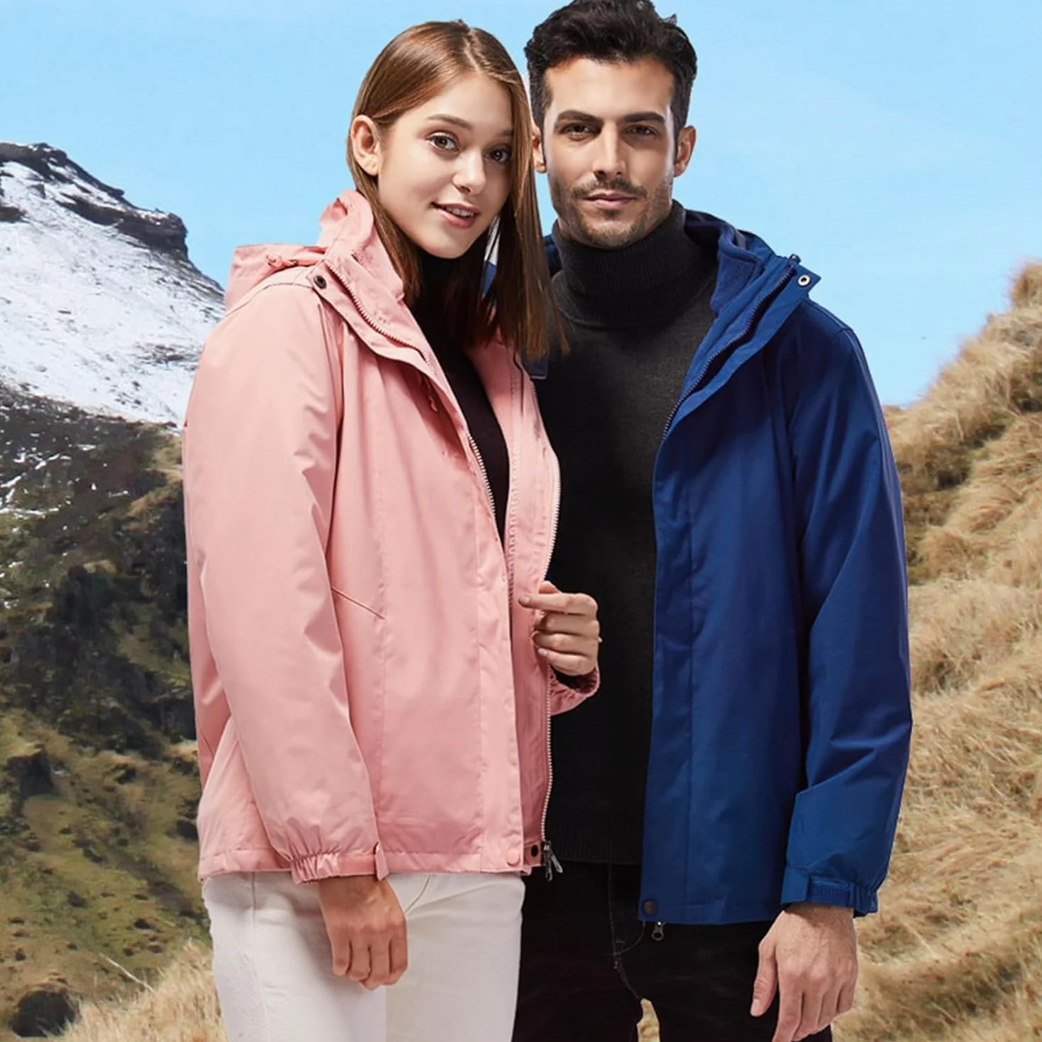 Chaqueta De Nieve Impermeable para Esquí 3 En 1 para Hombre A Prueba De Viento con Capucha Y Abrigo De Vellón Cálido Interior, Blue, S