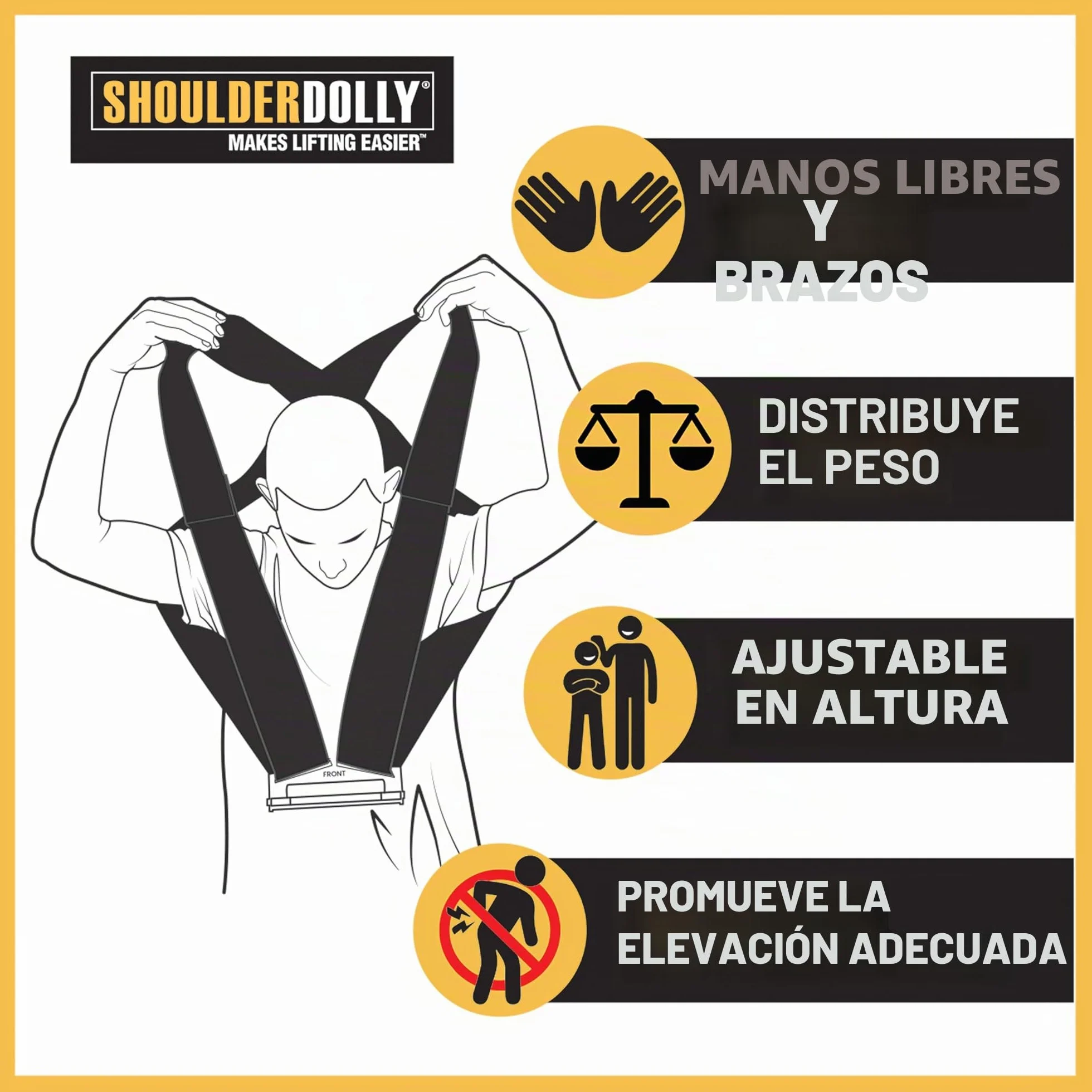 SHOULDER DOLLY correa de hombro para 2 personas, cinturón de transporte de 370 kg y 3,65 m