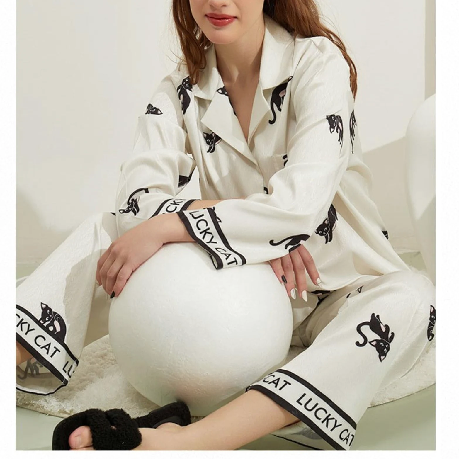 Conjunto de Pijama de 2 Piezas con Estampado Animal para Mujer, de Seda Suave, con Camisa y Pantalones de Manga Larga con Botones, Ropa de casa