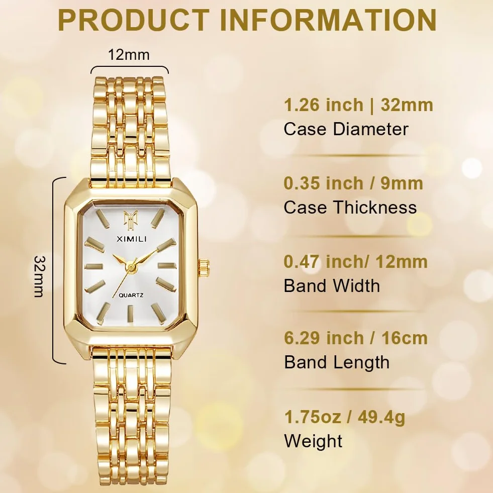 OFFCUP Reloj Analógico para Mujer de Cuarzo con Correa en Acero Inoxidable, 32mm Clásico Relojes Cuadrado para Mujer, Reloj de Pulsera de Moda para Damas y Niñas, 3 Manecillas