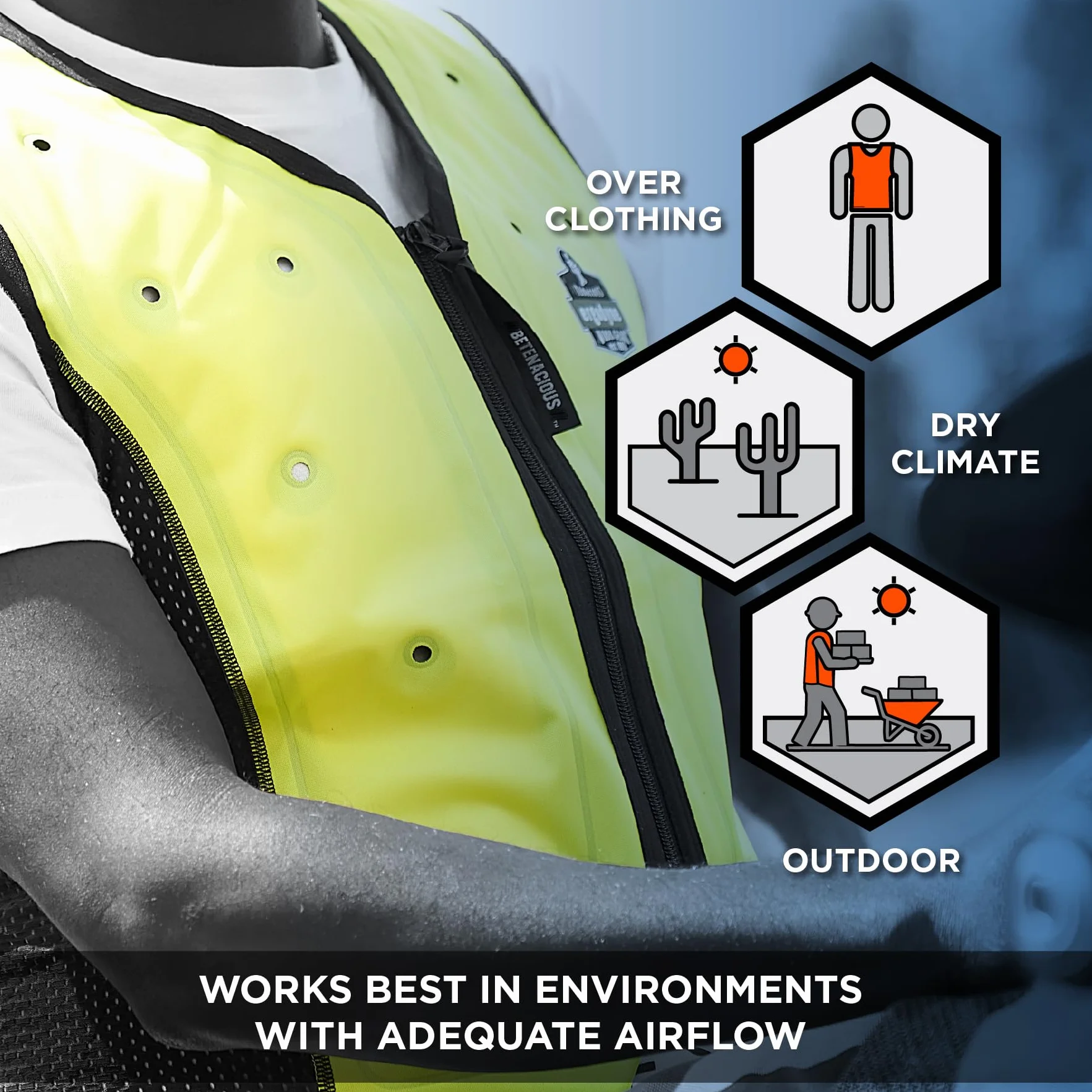 Ergodyne Chill-its 6685 Dry Evaporative Cooling Vest - Zipper Closure Chaleco refrigerante seco que favorece la evaporación. Unisex adulto (Pack de 1)