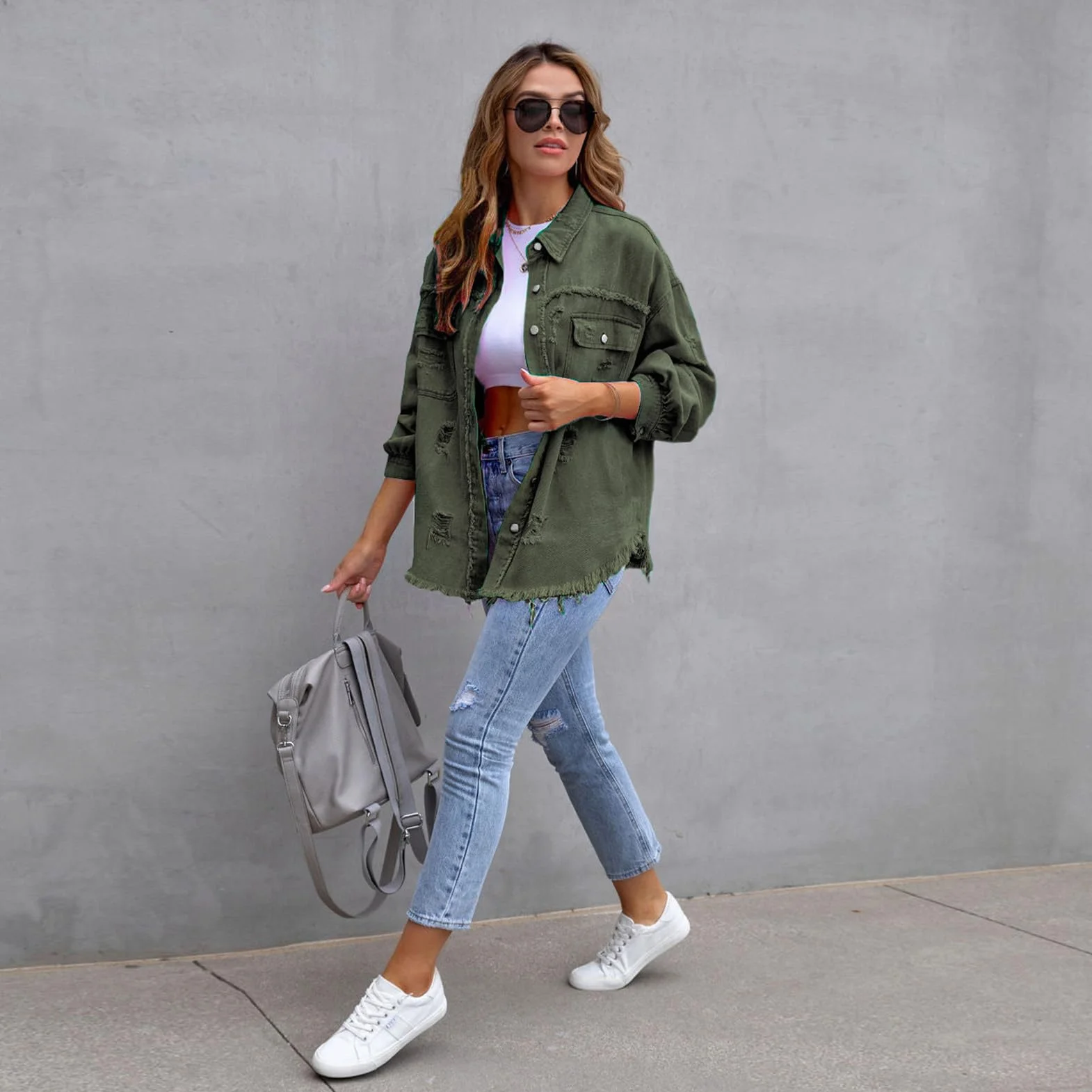 amropi Chaqueta Vaquera Mujer Blusa Ligero Bolsillos Botones Jean Jacket