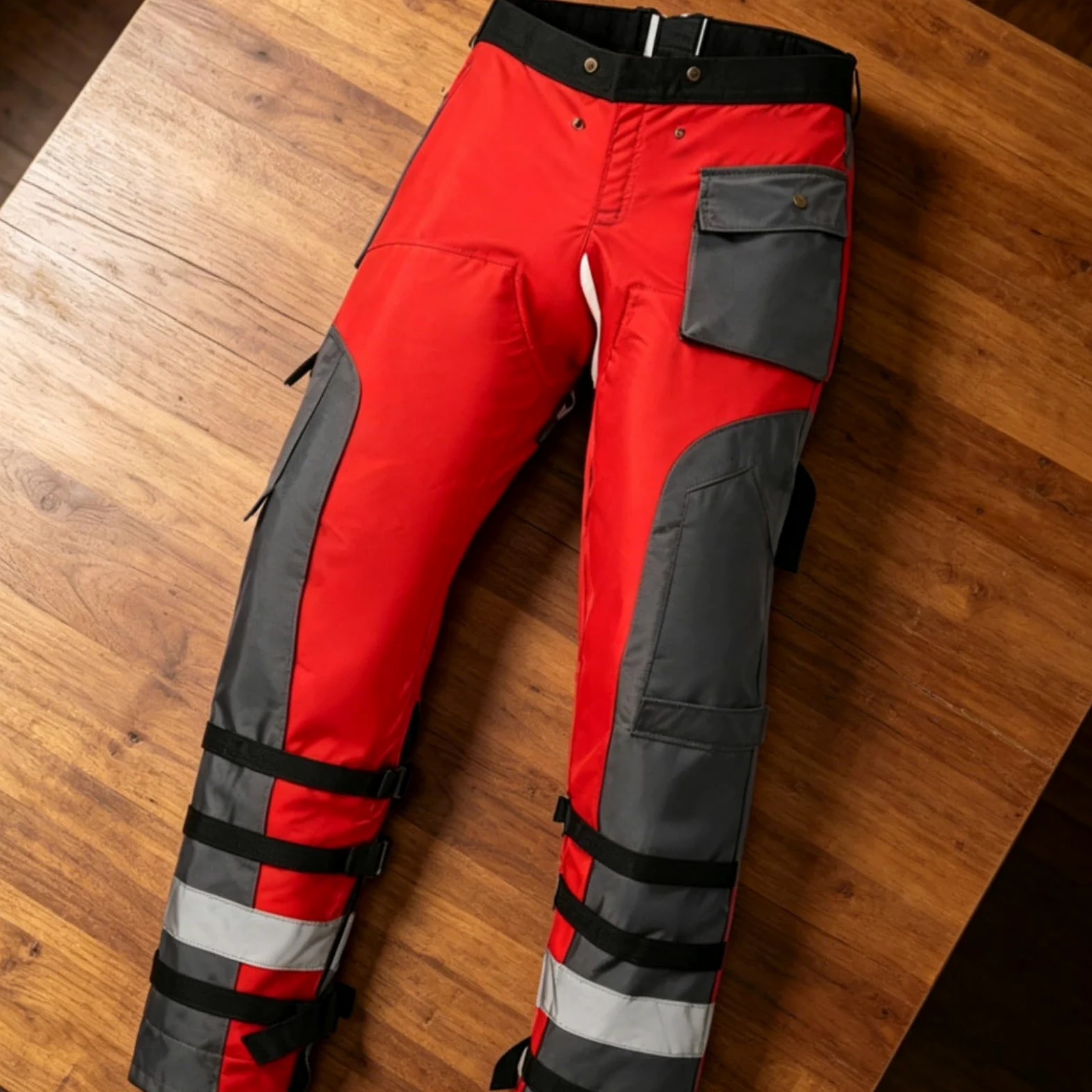 Almencla Pantalones Anticorte Motosierra Pantalón Protector para Tronchado Delantal con Correas de Cintura y Pierna y Detalle Reflectante Adecuados para Tala y