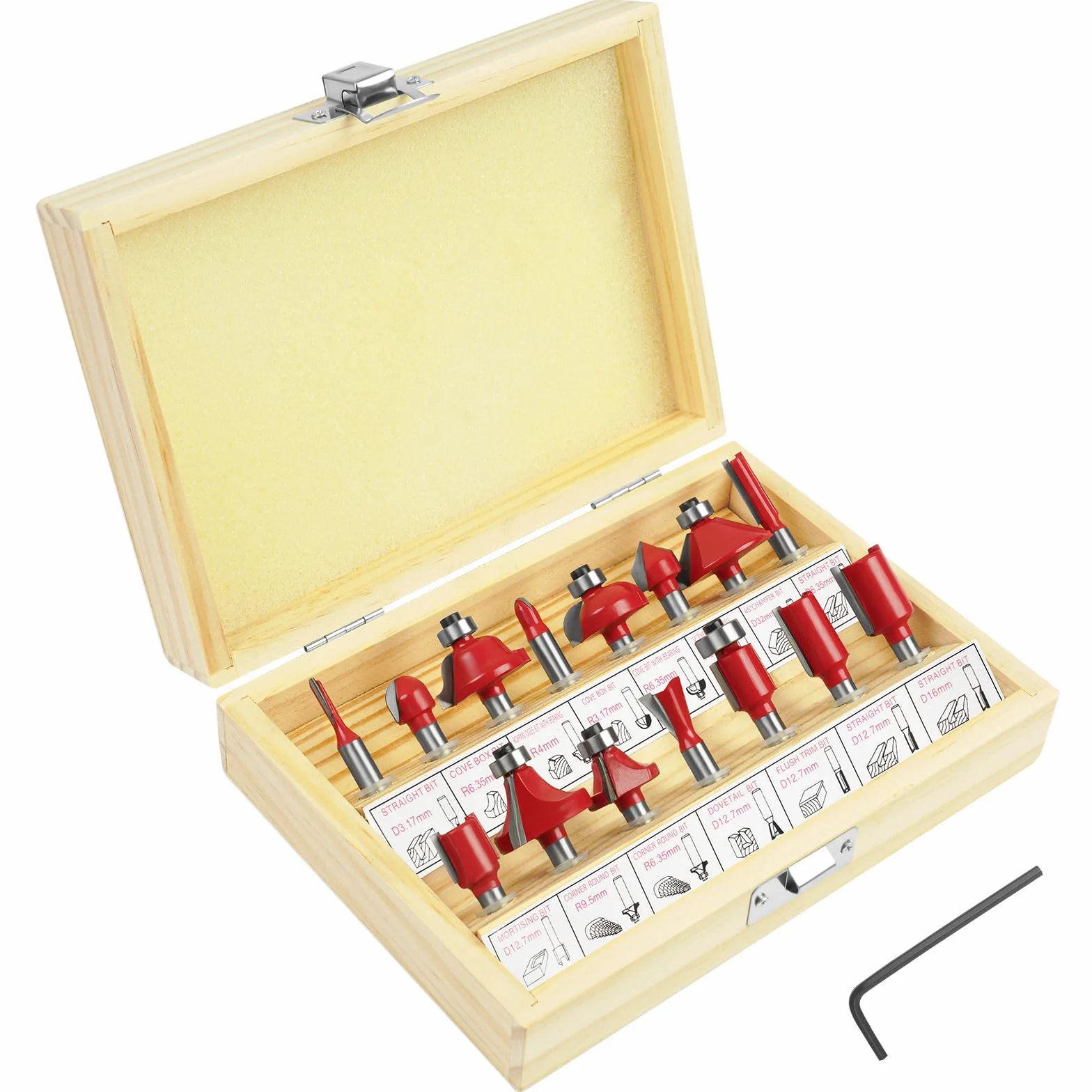 flintronic Fresas Set 15 PCS Cortadores Madera Diámetro Caña Herramienta Fresado Kit Carpintería Caja Madera 6.35mm