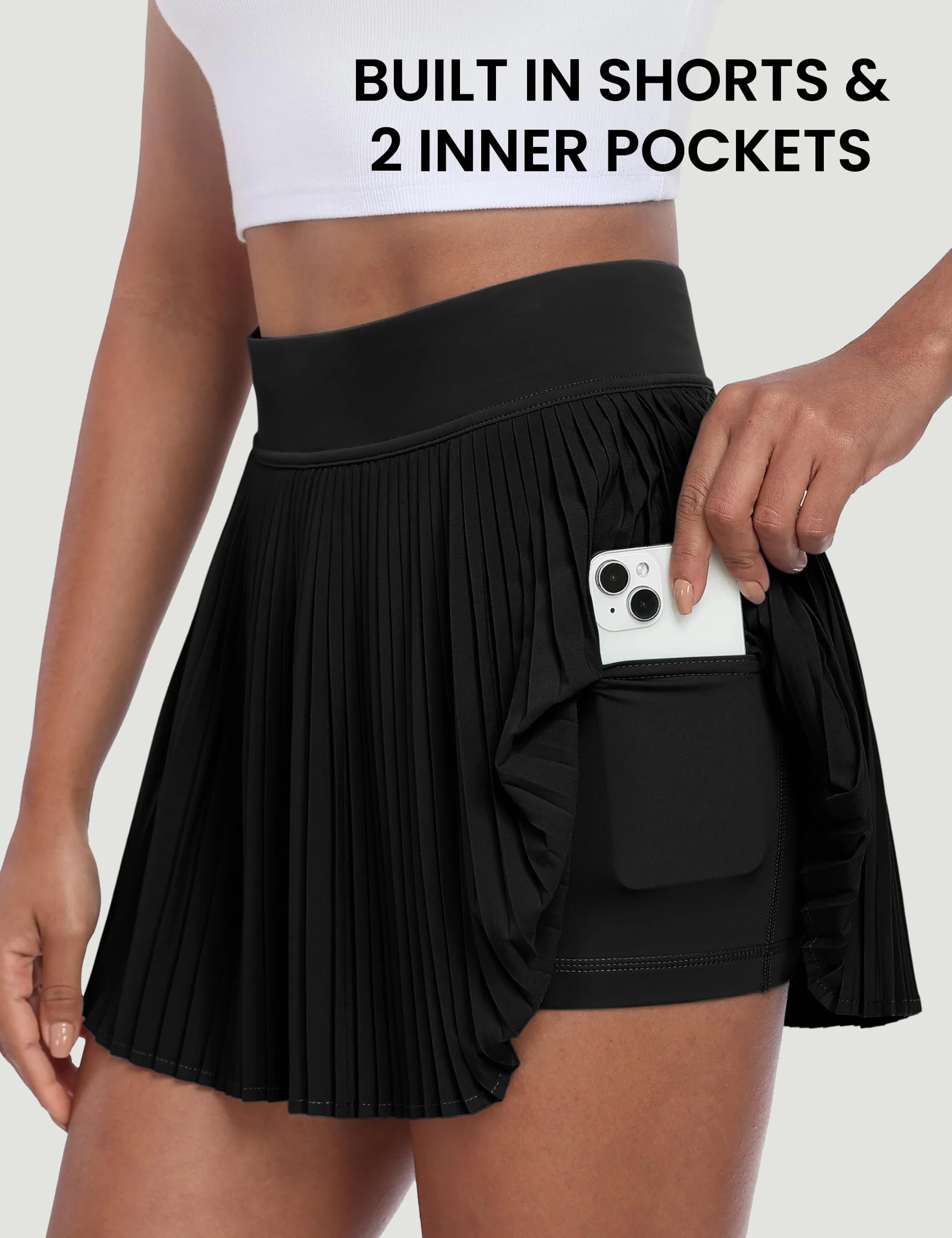 Desol Falda de tenis plisada con pantalón, falda para mujer, con 2 bolsillos, cintura alta, falda plisada, falda deportiva, falda de golf, mini falda para mujer, para entrenamiento al aire libre