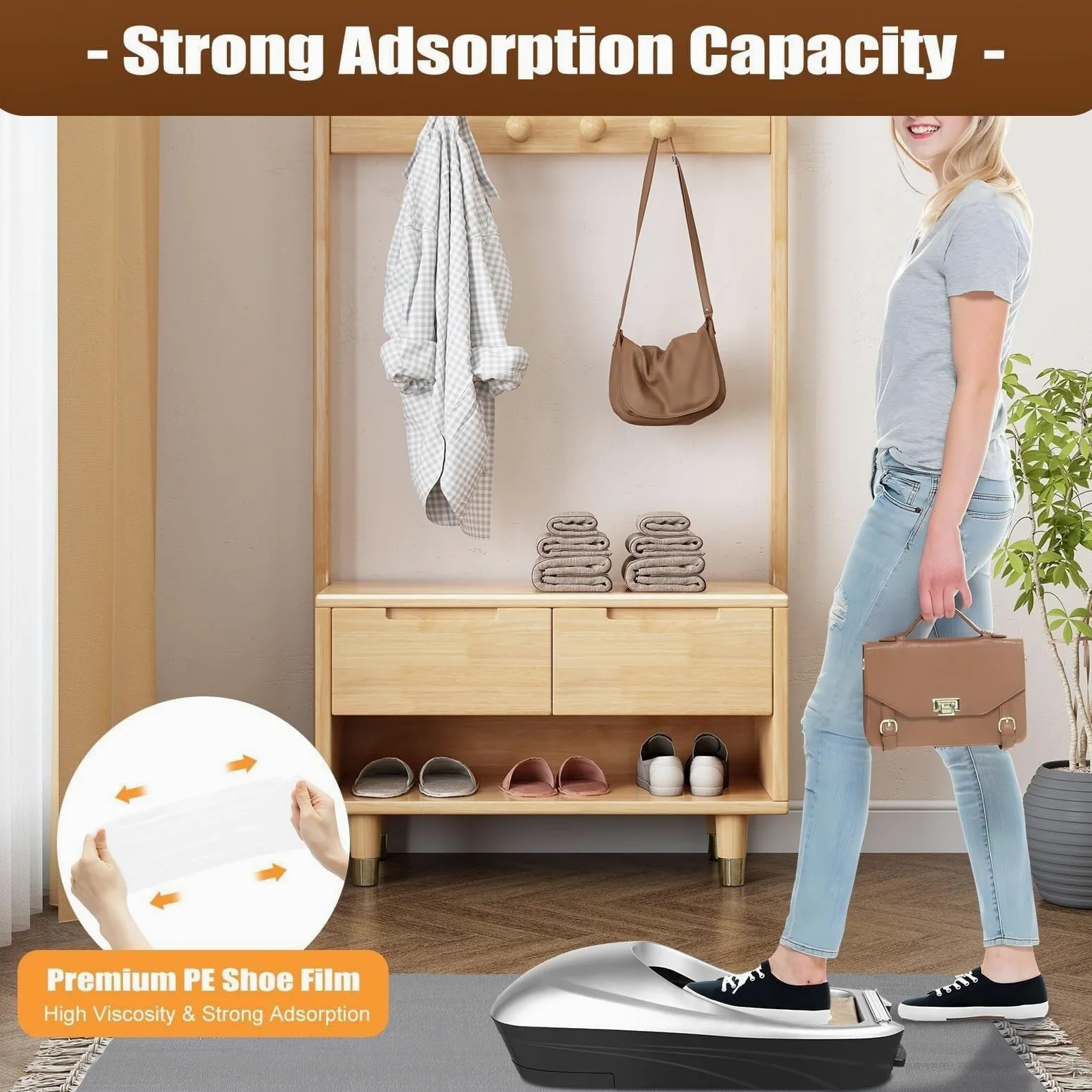 Dispensador automático de fundas de zapatos con 2 rollos de película para zapatos, aplicador portátil manos libres, protector de suelo antideslizante para entrada de casa, oficina, taller