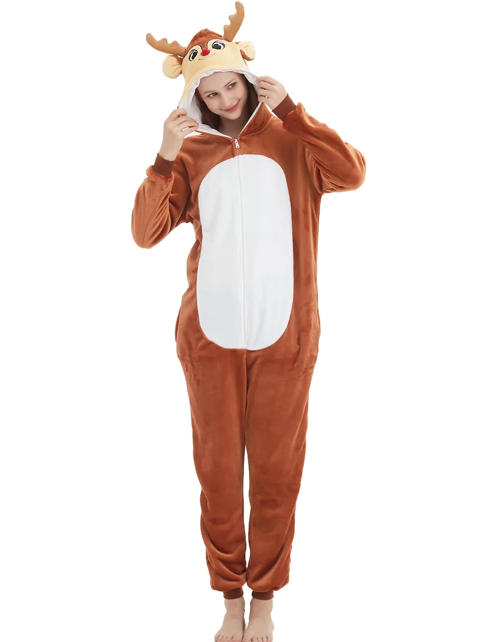 ABENCA Pijama de una pieza con diseño de ciervo y renos para mujer, disfraz de animal, Halloween, Navidad, cosplay, Marrón (Brown Reindeer), M