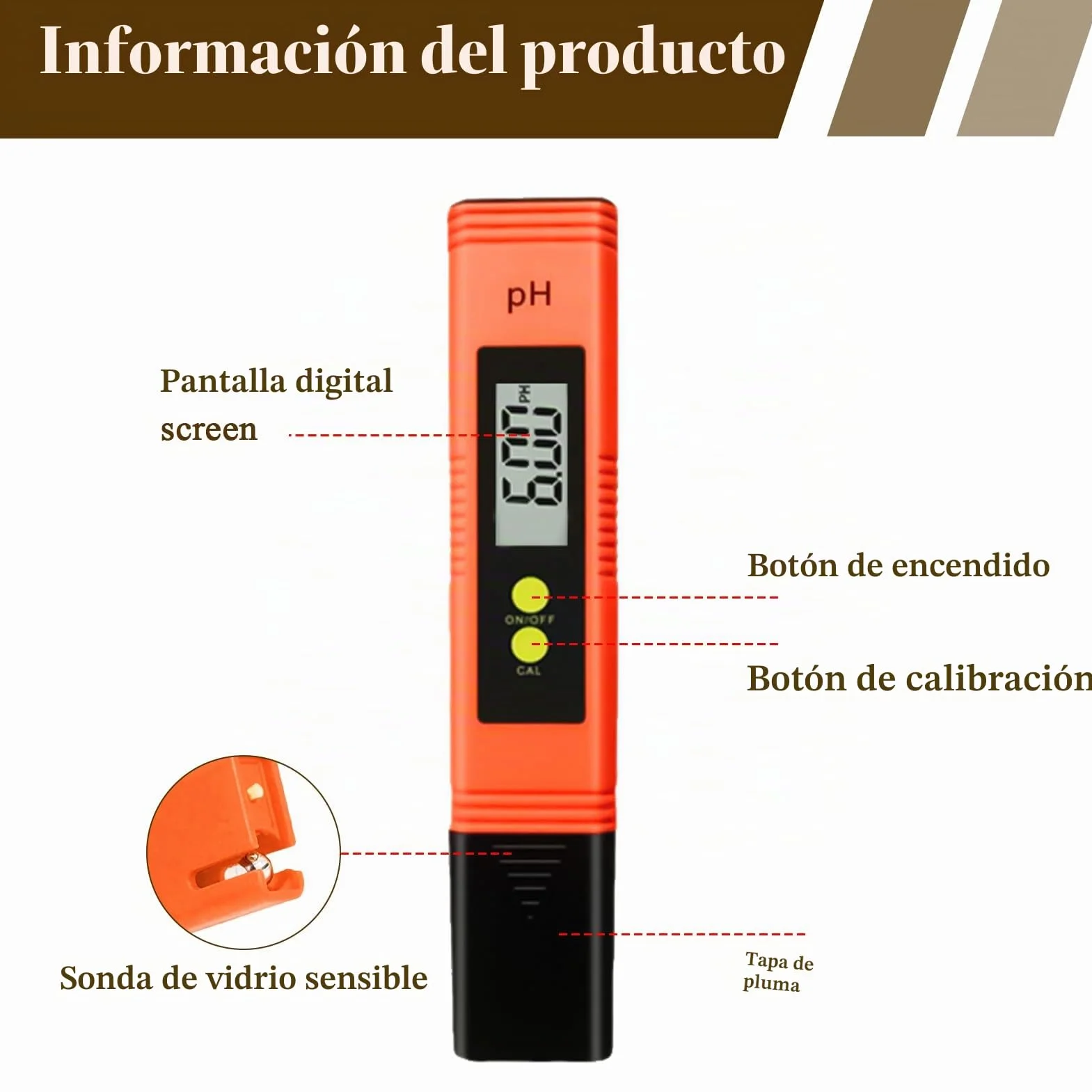 Medidor de PH Digital Alta Precisión Rango 0-14 con Calibración Automática y Compensación de Temperatura Automática Pantalla LCD