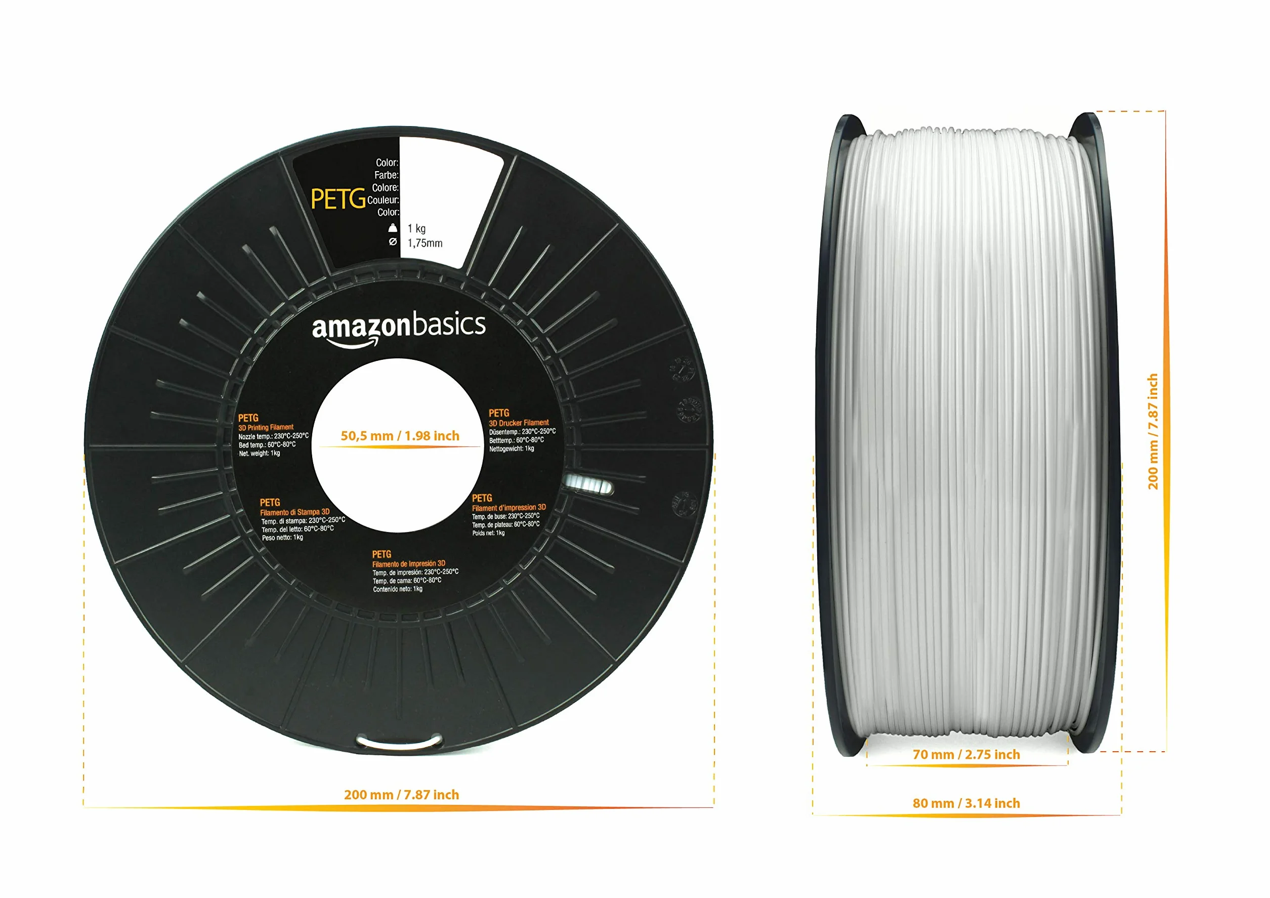 Amazon Basics Filamento PETG 1.75 mm 1 kg Negro para Impresora 3D