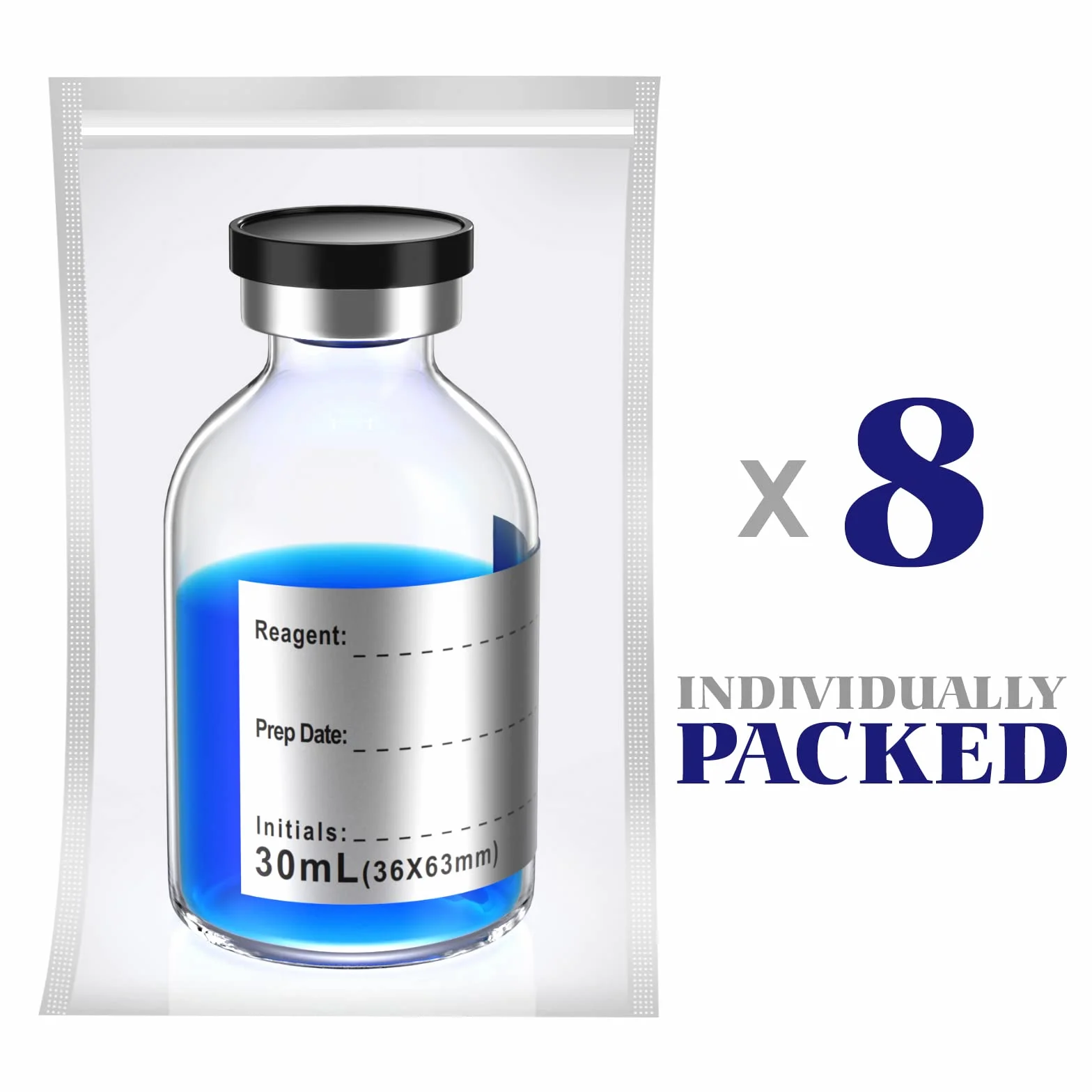 Biomed Solutions Vial estéril vacío 30 ml 8 unidades tubo vidrio borosilicato tipo 1 tapón goma butílica cierre superior
