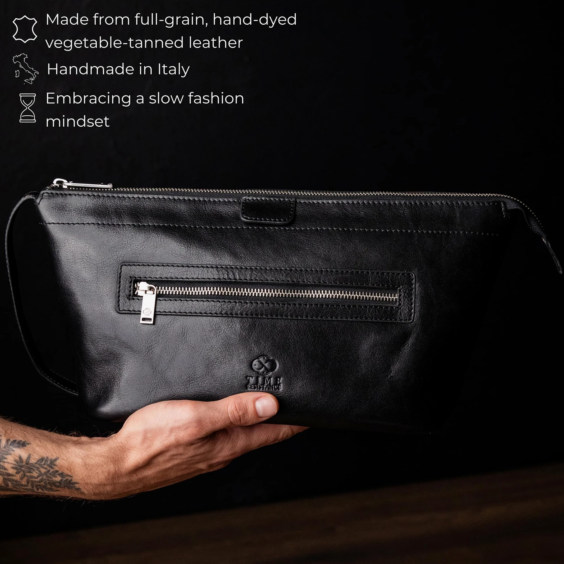 Time Resistance Neceser de Cuero - Kit Dopp para Hombre - Bolso Italiano