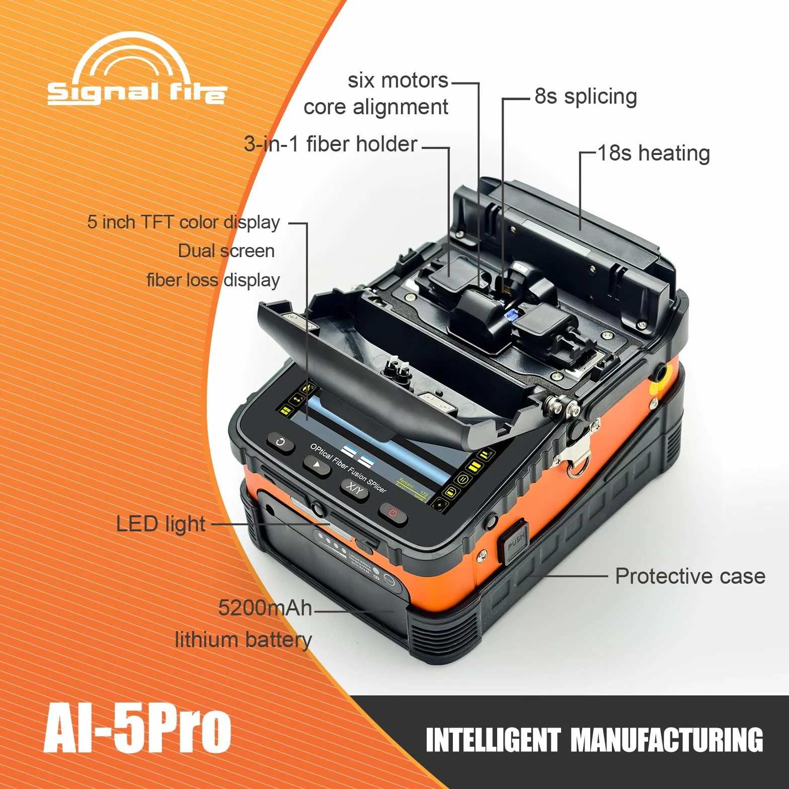 Fusionadora de Fibra Óptica AI-5PRO, empalmadora de fibra núcleo con batería 5200mAh para SM&MM
