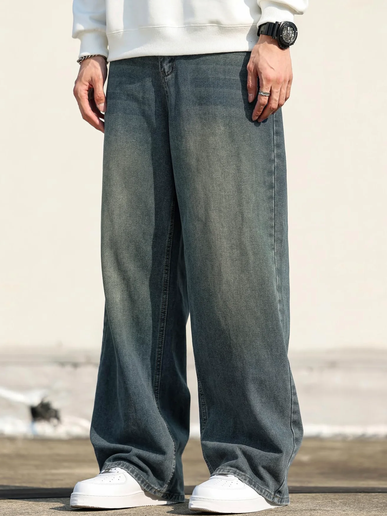 Jeans Baggy Hip Hop para Hombres,Jeans Skater de Pierna Ancha,Pantalones de Denim Holgados