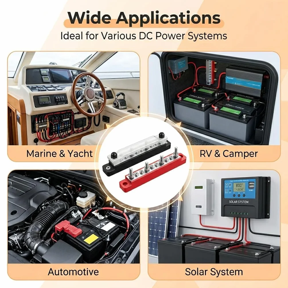 Busbar 12V-48V 150A Bloque de Distribución de Alta Corriente para Coche Barco Caravana