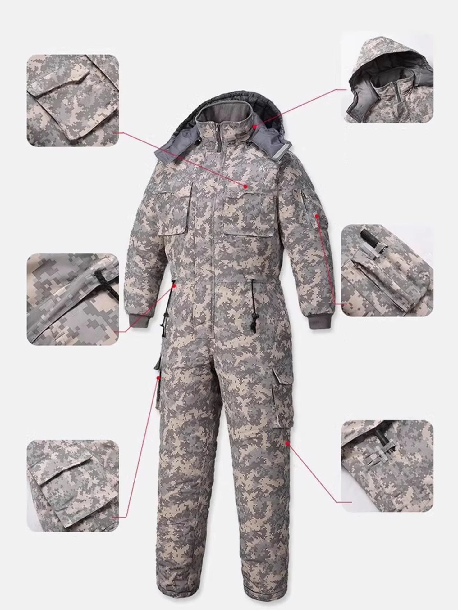 Hombres Traje térmico Mono Impermeable Mono Bolsillos cálidos Invierno Grueso Overol para Almacenamiento en frío Almacén Exterior Gasolinera