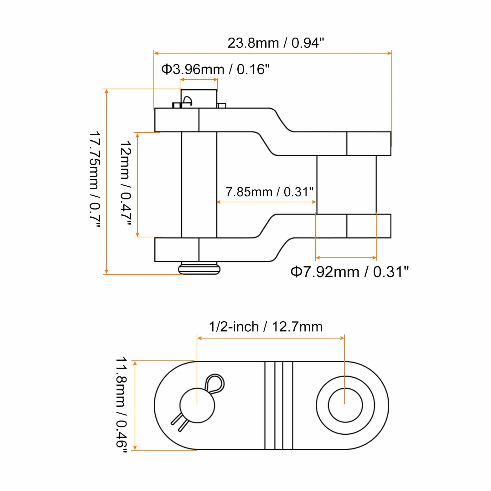 Cadena Compensación 1/2" Carbono Acero 40 Medio Enlace Rodillo para 08A