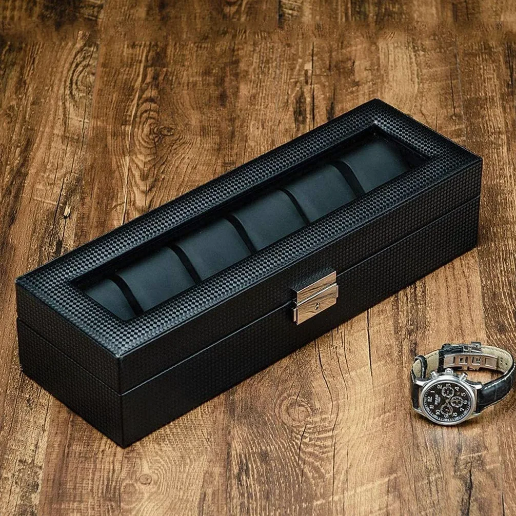 XBTGS Caja de almacenamiento de joyas, organizador de relojes, caja de almacenamiento de 6 ranuras, regalos de cumpleaños para hombres y mujeres,