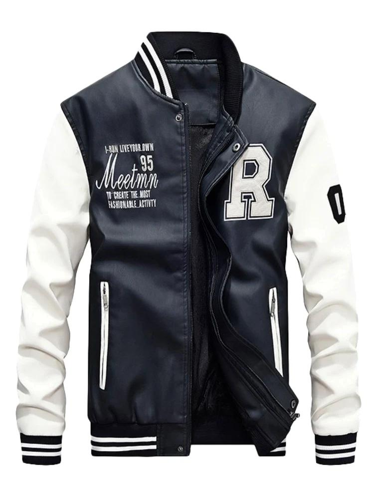 Vogstyle Hombres Cuero de Invierno la de Chaqueta de la PU de Béisbol con Chaquetas