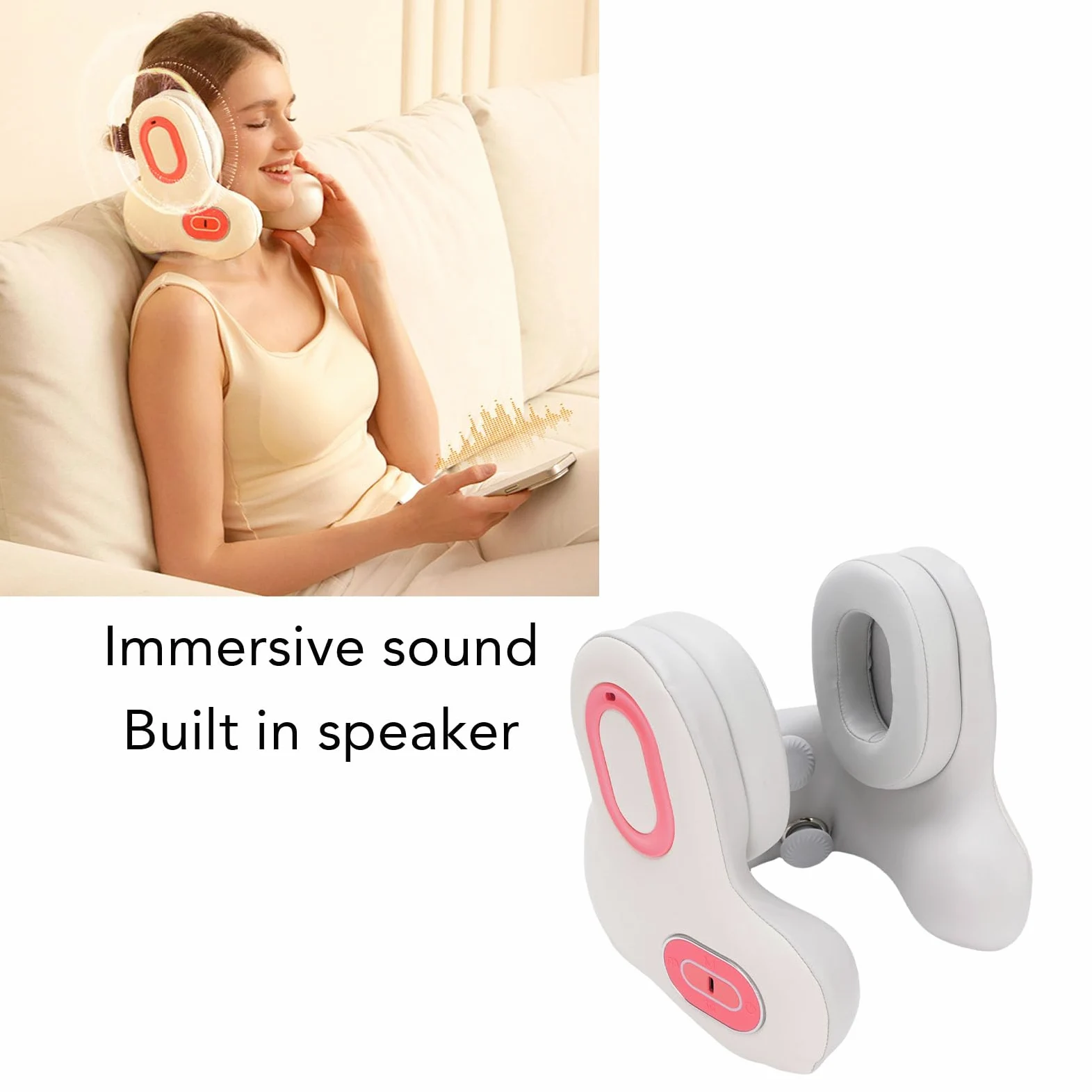 Fabater Almohada de Viaje para el Cuello en Forma de U con Bluetooth y Cancelación de Ruido Calefacción para Vuelos y Viajes por Carretera Cómodos Cuero 1500 MAh