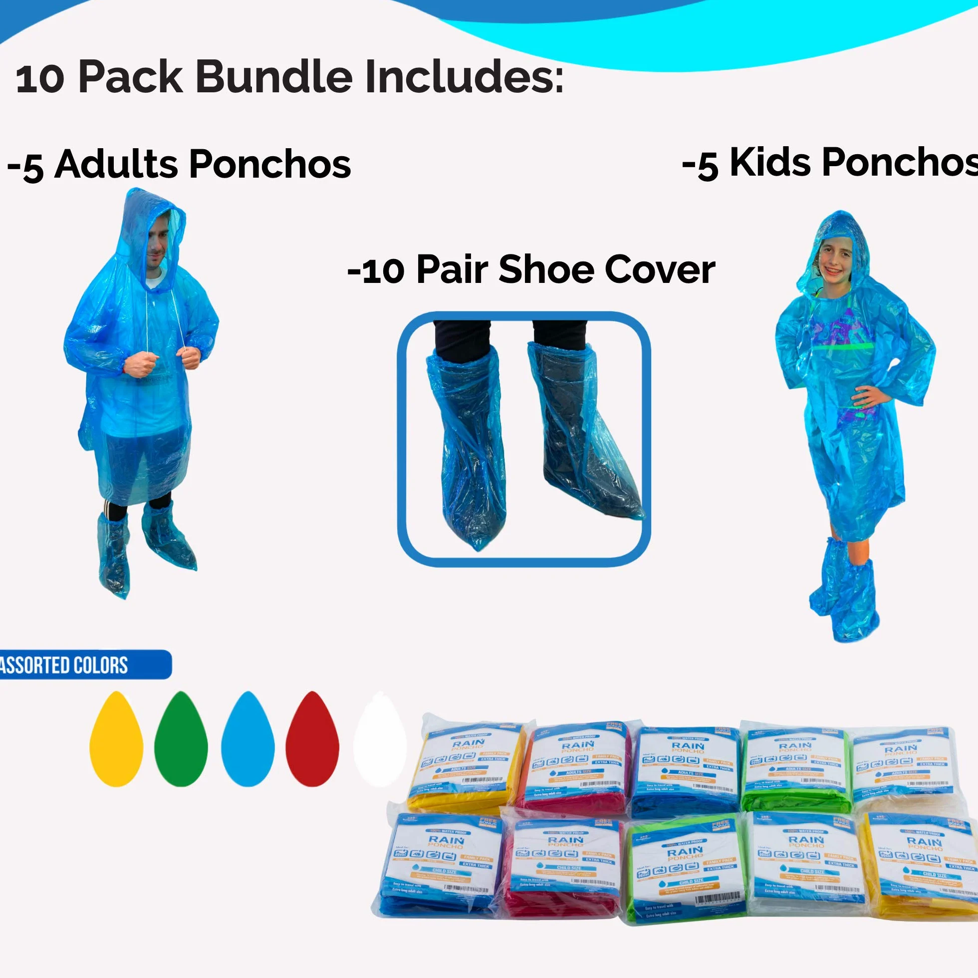 Paquete familiar de ponchos de lluvia extra gruesos, fundas para zapatos incluidas 4 y 10 unidades