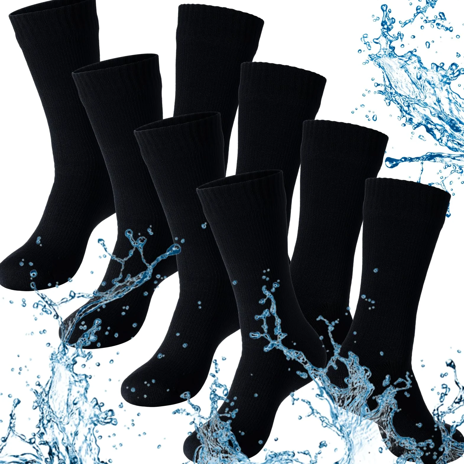 Jiuguva 4 pares de calcetines impermeables, unisex, impermeables, transpirables, para senderismo, pesca, para hombres y mujeres