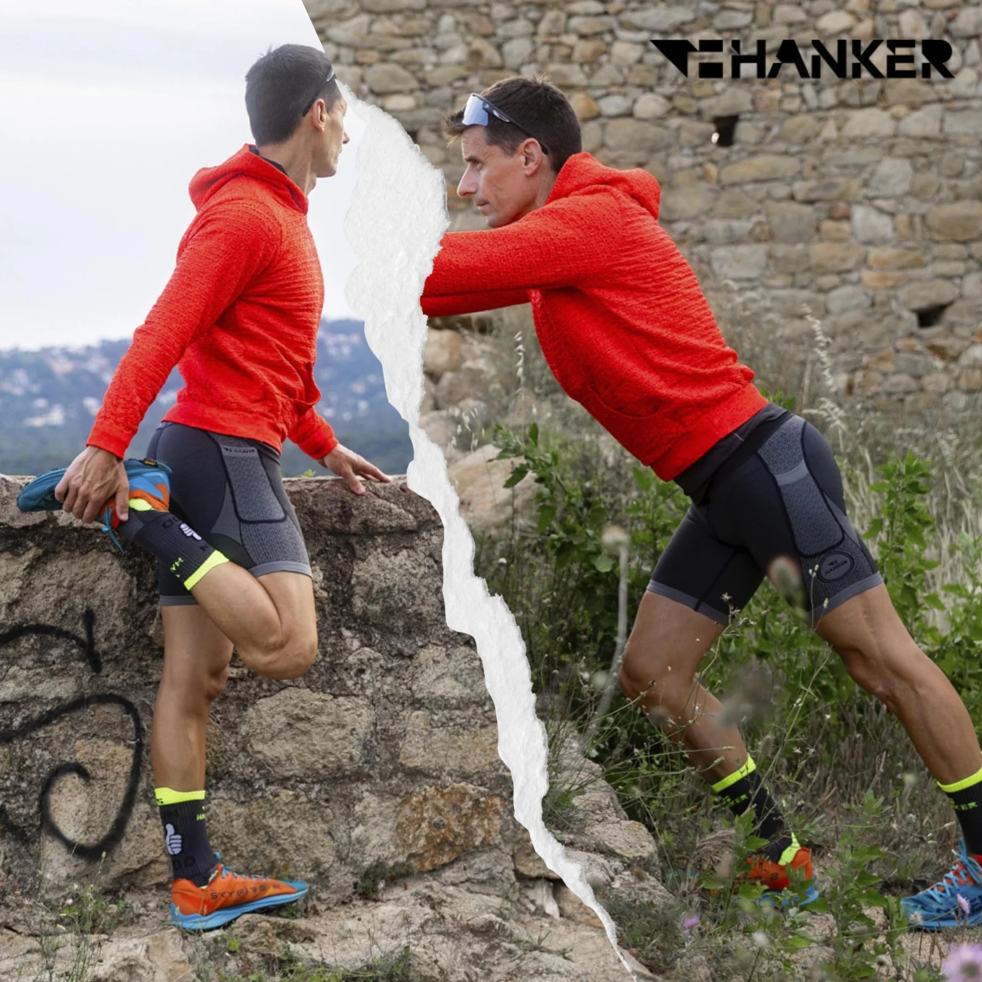 HANKER Mallas Compresión Hombre Running Trail – Bolsillos Laterales, Tejido Termorregulador Soft-Air, Costuras Planas Antirrozaduras