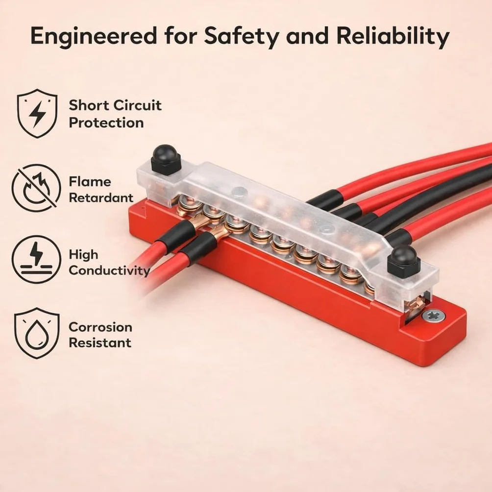 Busbar 12V-48V 150A Bloque de Distribución de Alta Corriente para Coche Barco Caravana