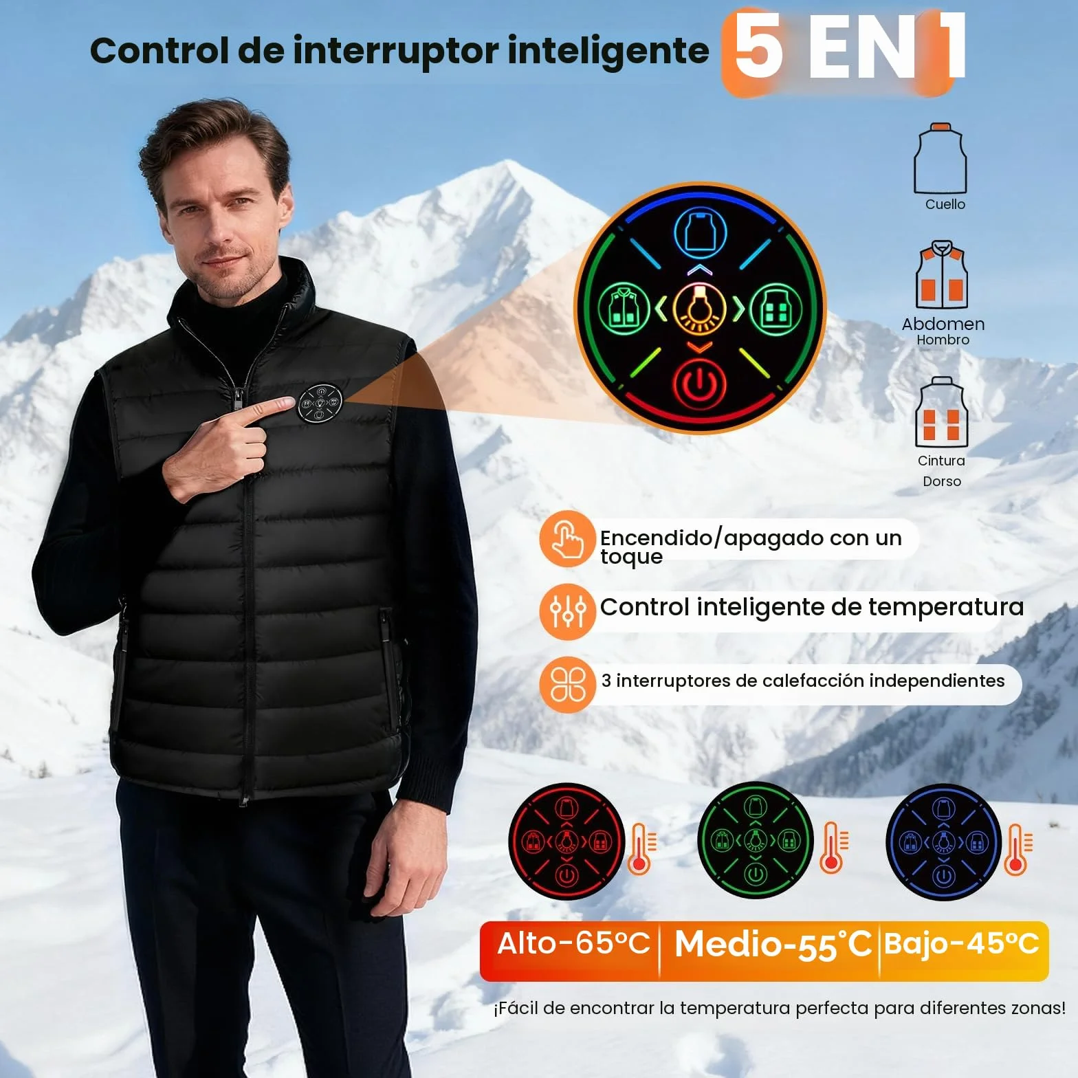 Chaleco Calefactable Hombre Mujer, Chaqueta Calefactable con 20000mAh Bateria, Chalecos Calefactables con 9 Zonas de Calefacción para Exteriores, Ropa Calefactables Para el Invierno (L)