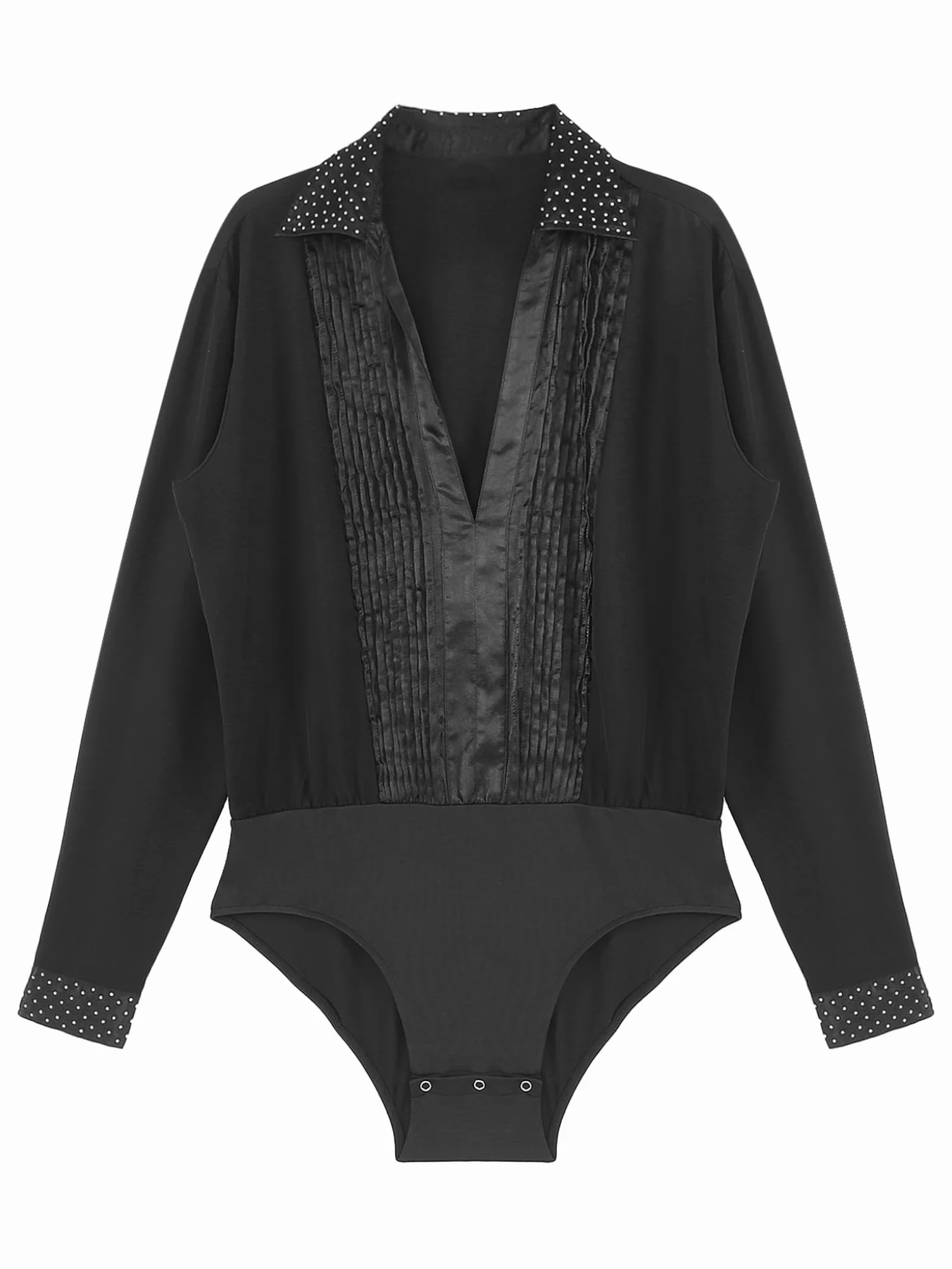 TTAO Camisa latina para hombre, cuello en V, brillante, body de una pieza con botones en la entrepierna, maillot de baile, disfraz de salsa, samba, chacha, moderno, disfraz de danza
