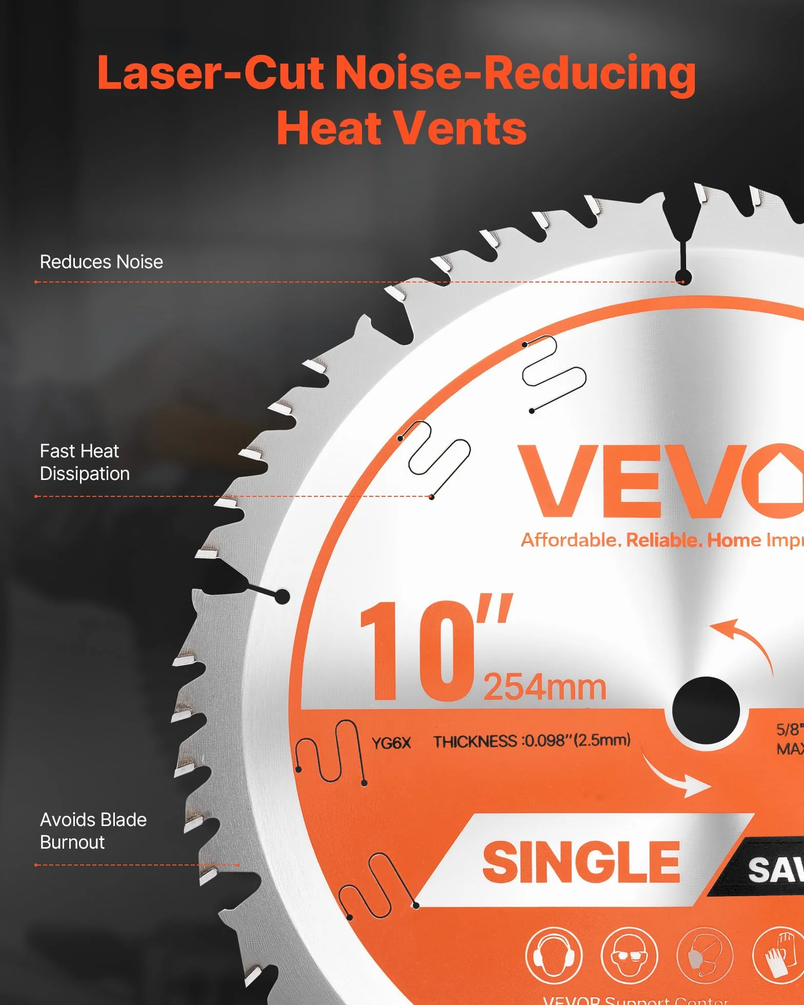 VEVOR Hoja de Sierra Circular 254 mm 50 Dientes Aleación 15,875 mm Mandril