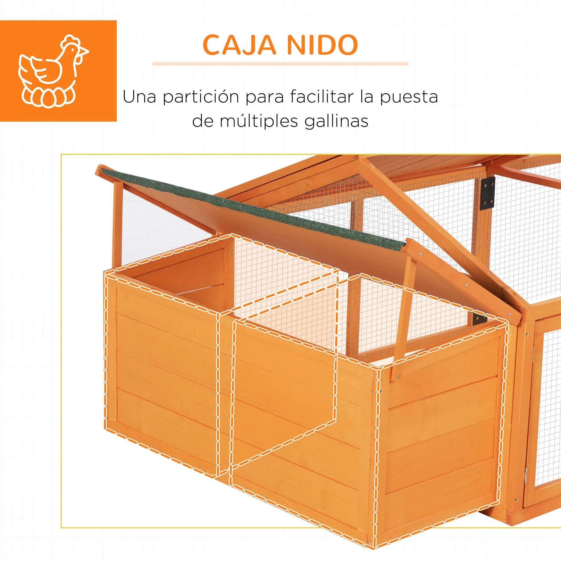 PawHut Gallinero Exterior Madera 240x112,5x76 cm Techo Abatible Corral Puertas Cerradura Nido Gallinas
