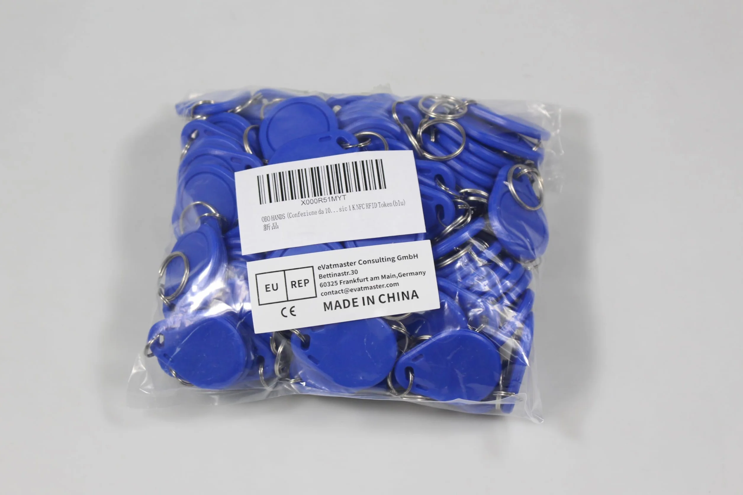 100 Unidades Resistente al Agua ABS 13,56MHz ISO14443A 1K RFID Token Llavero Azul