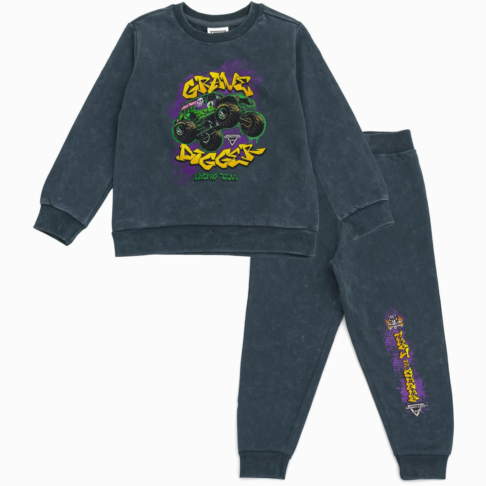 Monster Jam Sudadera de forro polar y pantalones de chándal, conjunto de ropa para niños pequeños a niños grandes, Grab Digger