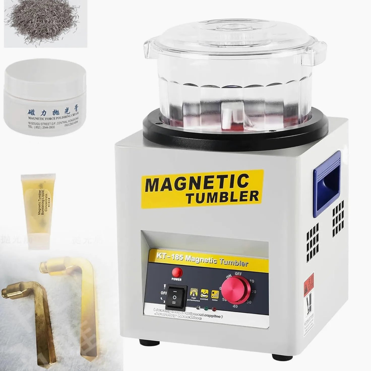 Pulidora magnética de 2000 rpm, molinillo reversible, capacidad de 600 g, accesorios de acero inoxidable para joyas, piezas de metal, plásticos duros, 220 V