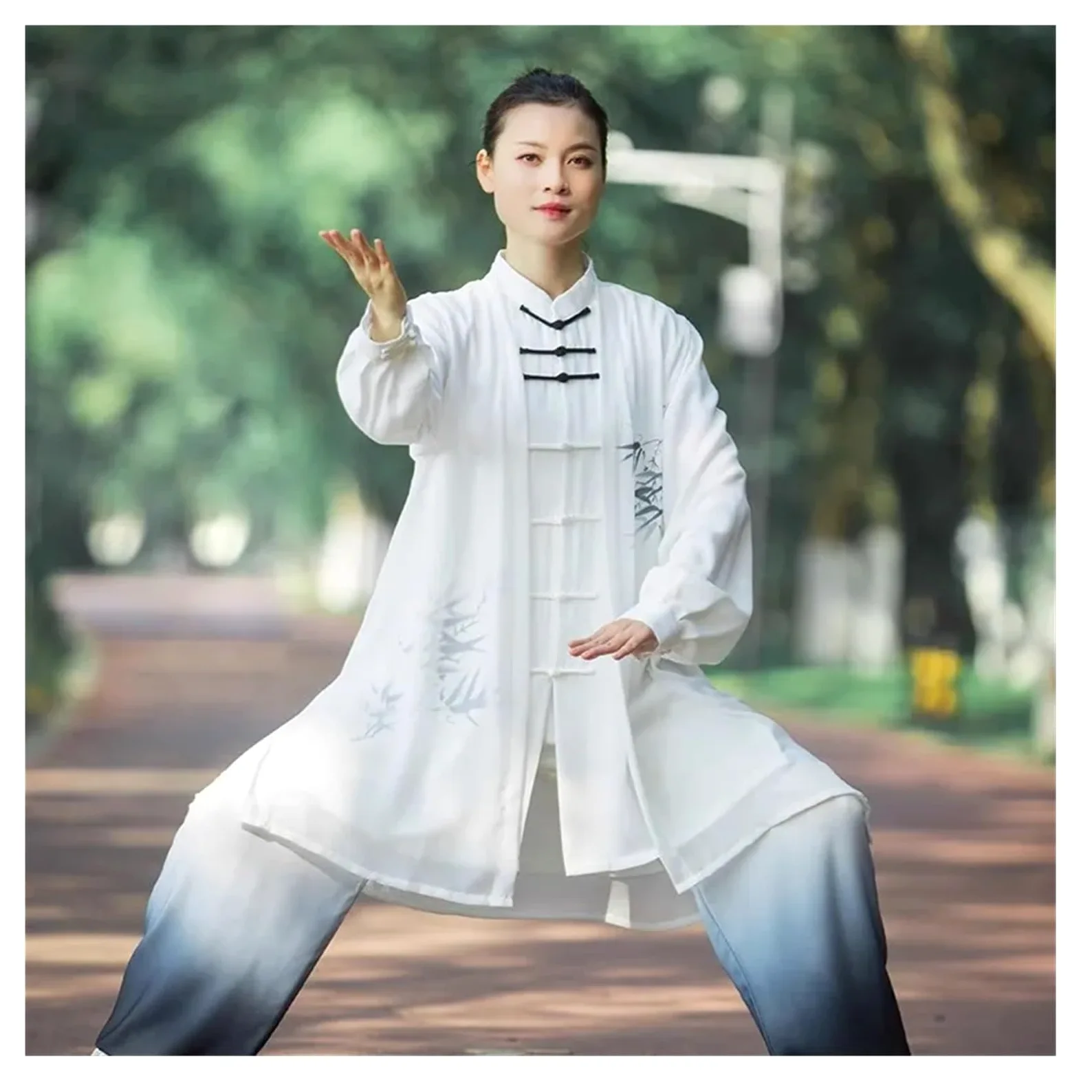 Traje de Tai Chi Color degradado manga larga, traje práctica, conjunto actuación artes marciales