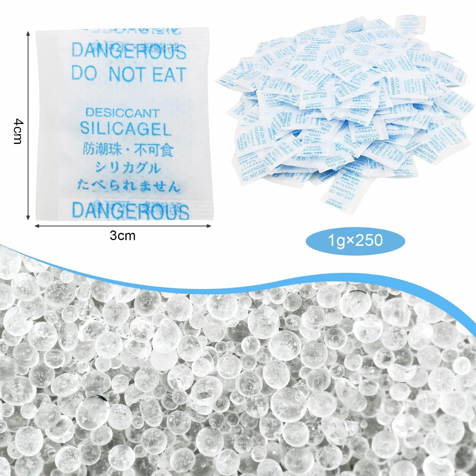 Bolsas de Silica Gel 250 uds 1g Antihumedad para Electrónicos Ropa Alimentos