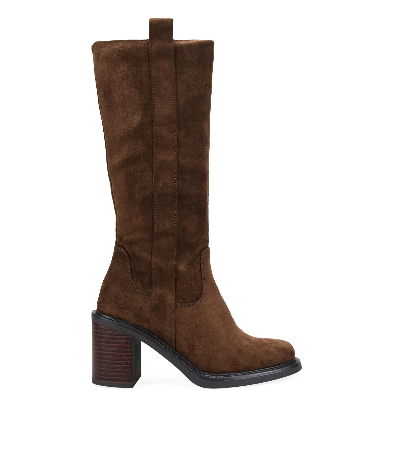BOSANOVA Botas Altas de tacón para Mujer en Ante con Suela Redonda y tacón Ancho Efecto Madera. Cierre con Cremallera Interior. Calzado para Mujer
