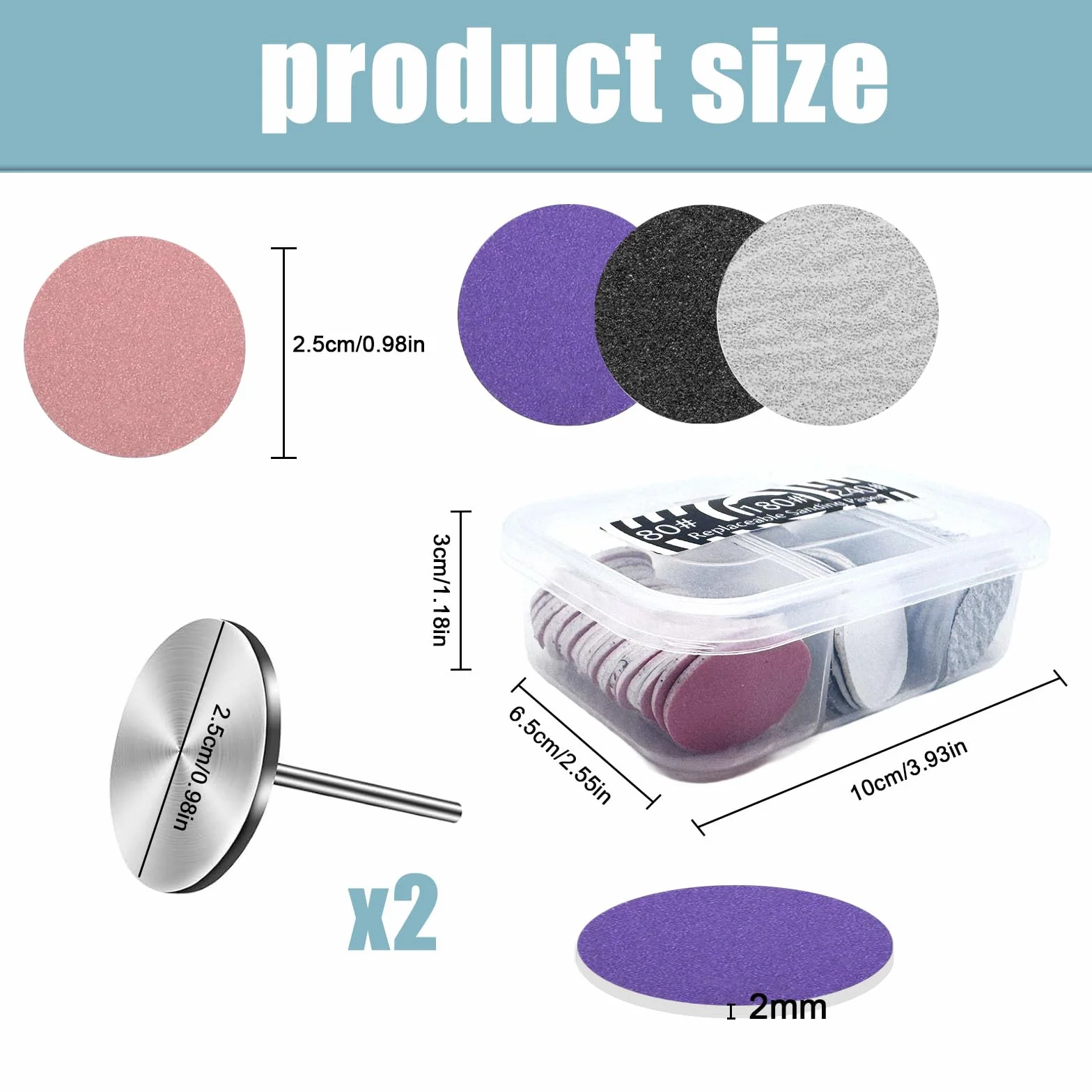 Discos abrasivos para pedicura 25 mm papel de lija grano 80 120 180 240 con 2 bases