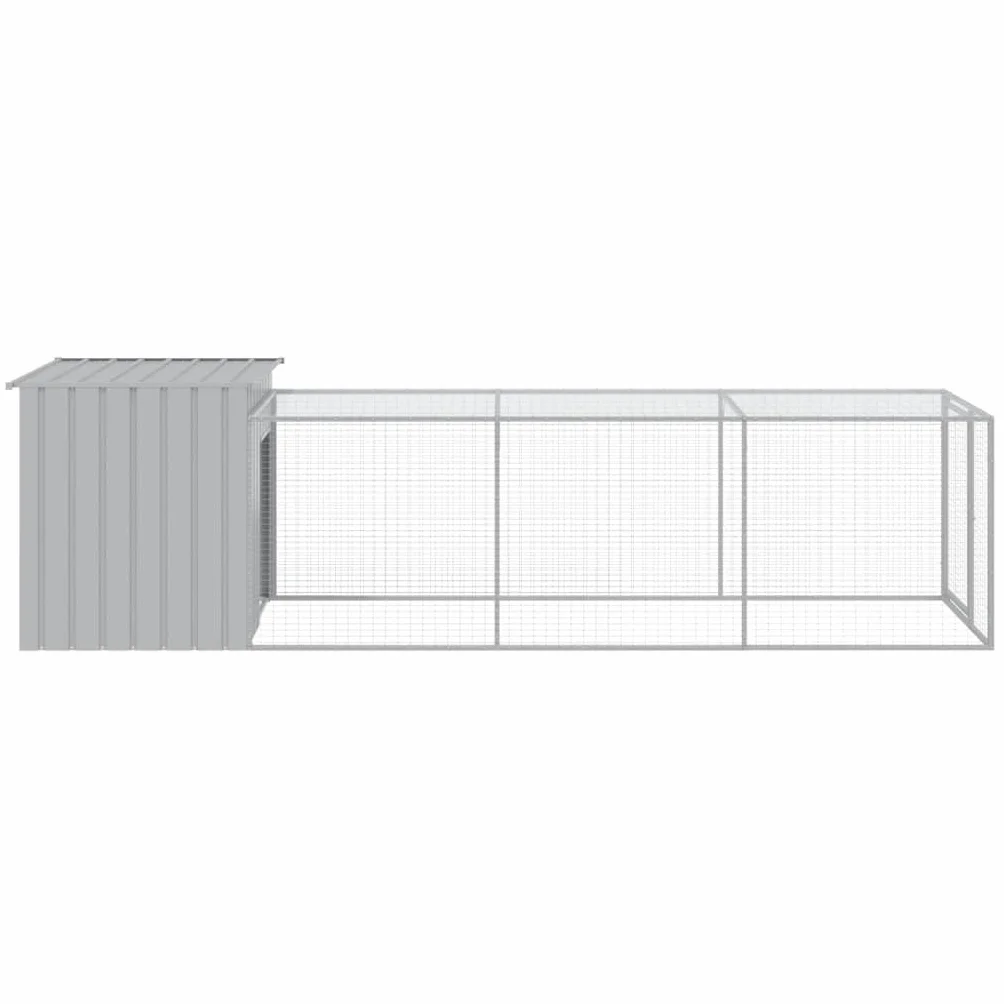 vidaXL Gallinero con Corral, Jaula de Gallinas Pollos con Tejado, Acero Galvanizado Gris Claro